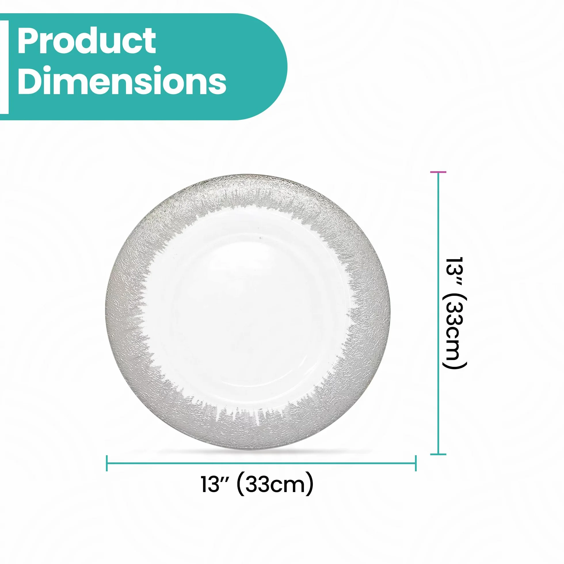 Platos de carga decorativos para fiestas, platos de vidrio con ribete plateado para decoración de mesa de comedor, bodas, cumpleaños, fiestas, vajilla, eventos de catering, 33 cm, 6 unidades