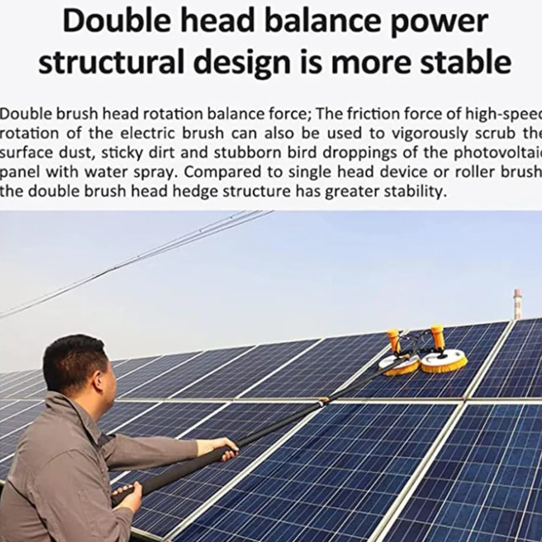 Cepillo Eléctrico para Limpieza De Paneles Solares, Equipo De Limpieza De Paneles Solares De Doble Cabezal De 3,5 M/5,5 M/7,5 M, Robot Limpiador Solar, 2 Cepillos Redondos,7.5m