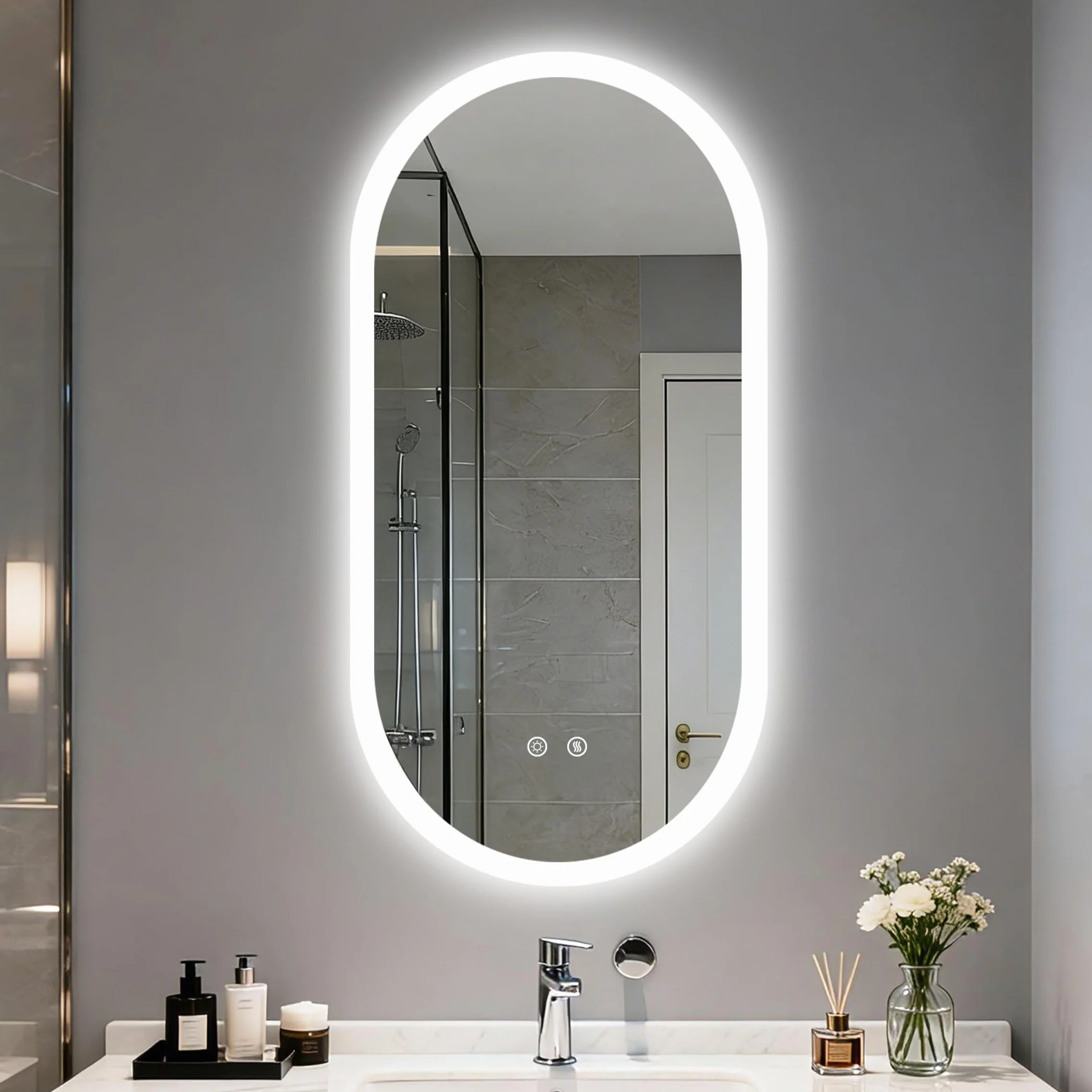 LUVODI Espejo Baño con Luz Led Ovalado 100 x 50 cm Espejos de Baño Antivaho con Luz Retroiluminado Regulable Espejo Moderno Inteligente con 2 Interruptor Tactil Función de Memoria y Impermeable IP66
