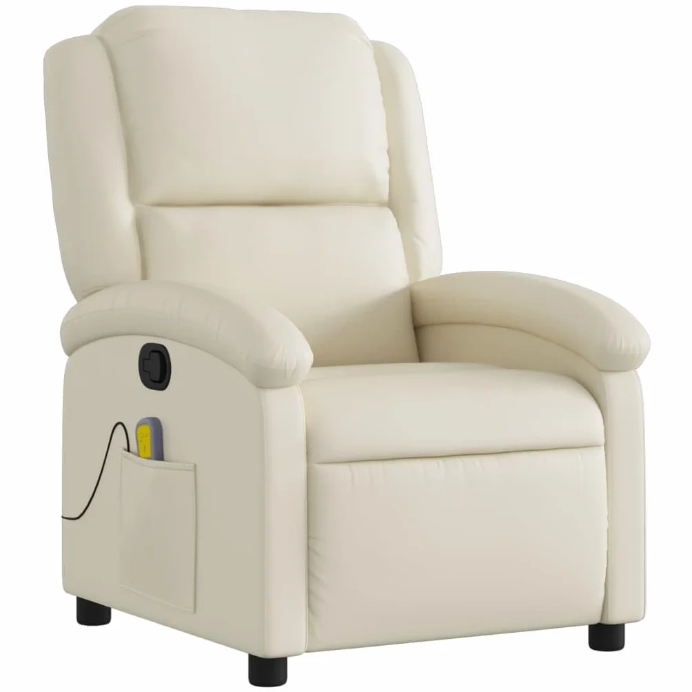 IKAYAA Sillón Masaje Reclinable Sillón Masaje Eléctrico Sillon Relax Reclinable Sillon Reclinable Manual Sillón Relax de Cuero Sintético, con Prácticos Bolsillo, Crema