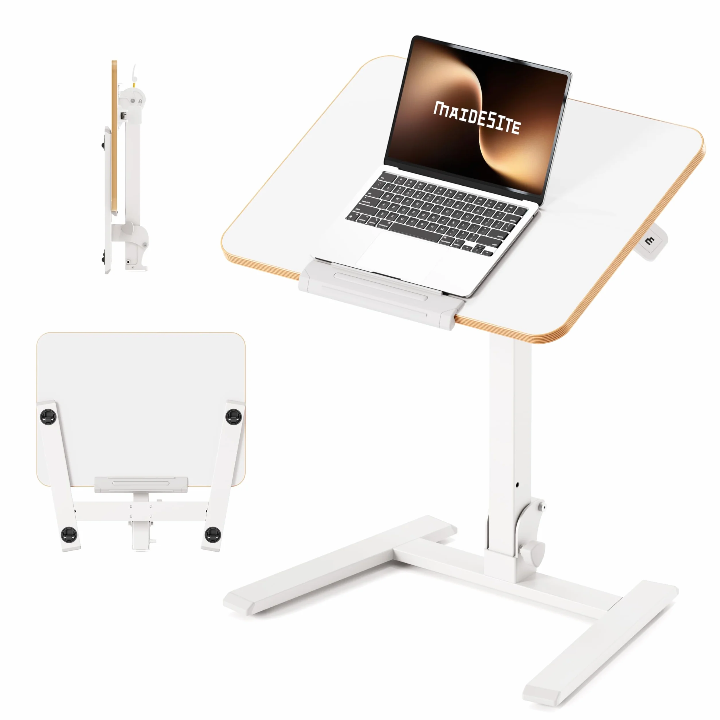 MAIDeSITe Fit Go Mesa Auxiliar con Ruedas, Mesa para Ordenador Portátil, Altura Regulable, Reversible, Plegable para Salón Dormitorio