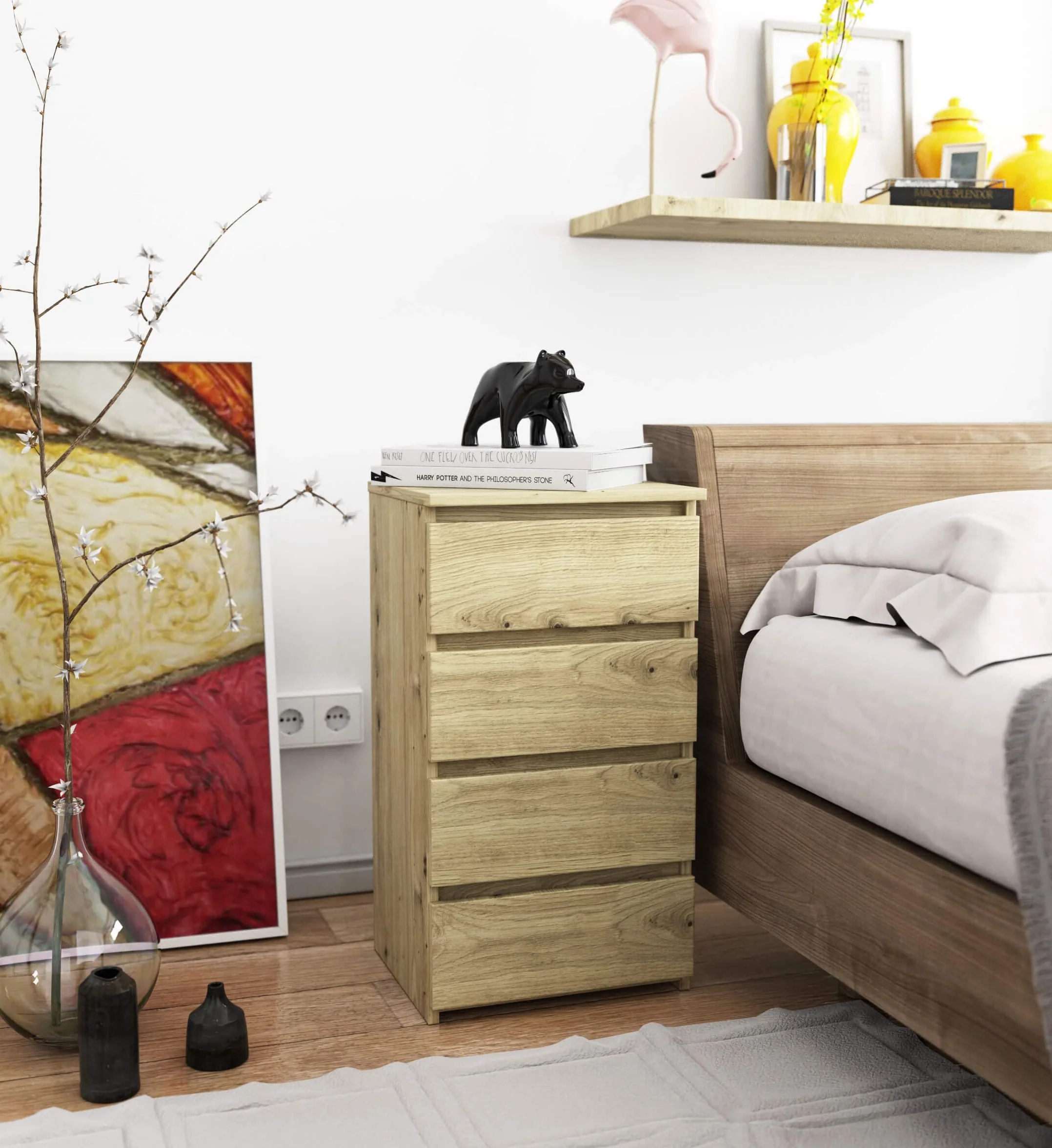 AKORD | Cajonero con 4 cajones | Cómoda Alta | Mueble Moderno para Sala de Estar, Comedor, Dormitorio, Entrada, baño | Armario Infantil | 35x40x74 cm | Roble Artisan