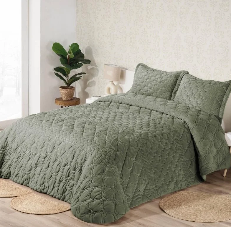 Manterol Edredón Acolchado Borreguito Makuru (Makuru 05 Verde, Cama 150)