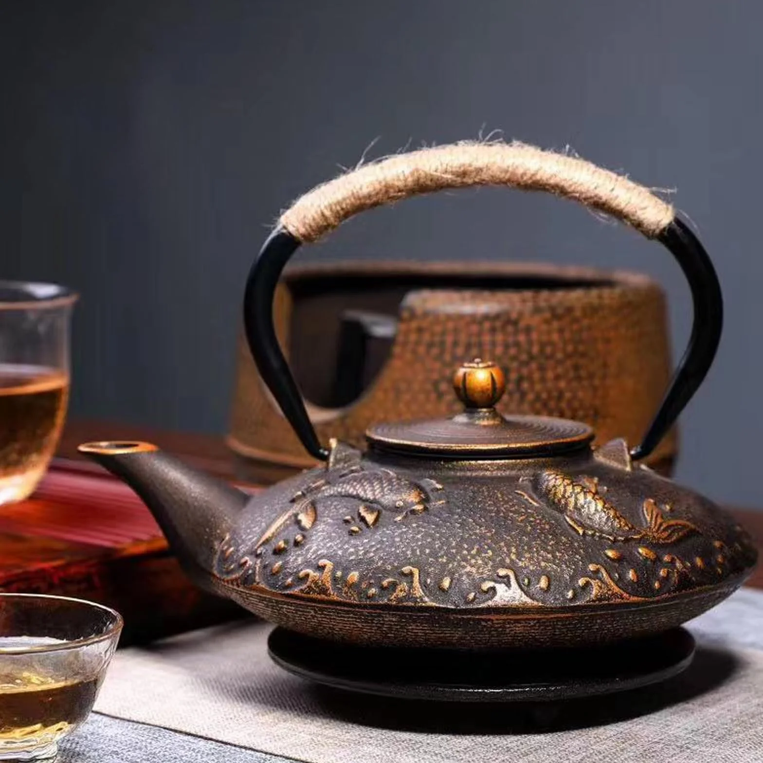 Tetera de Hierro Fundido, Tetera de Cerámica China, Tetera de Hierro Fundido de 800 ml, Tetera de Hierro Fundido con Filtro de Acero Inoxidable, Tetera, con Mango Antiescaldaduras