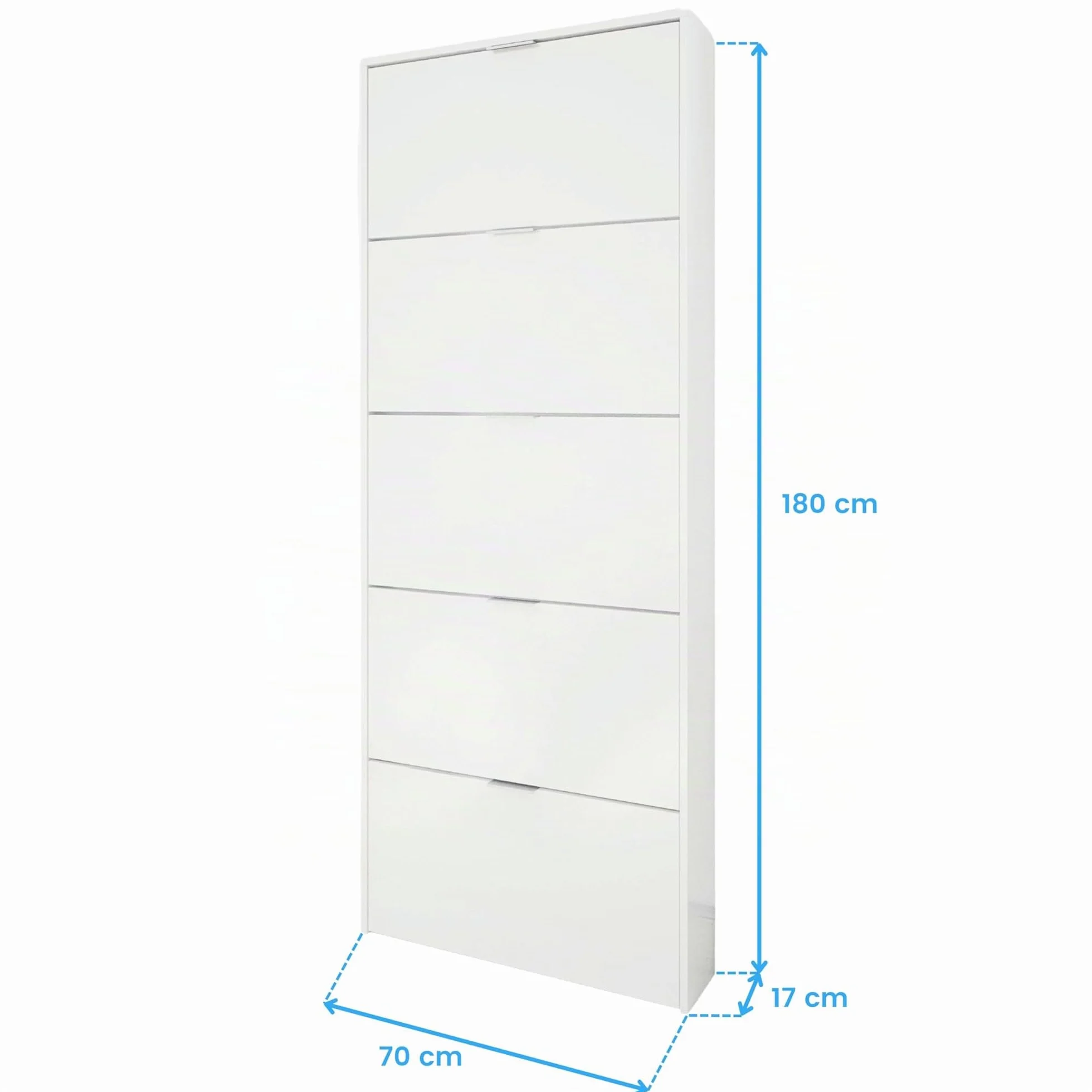 Habitdesign – Zapatero 5 Puertas, Color Blanco Brillo, Mueble Zapatero Alto 15 Pares, 180x70x17 cm – Modelo Shoe Cabinet