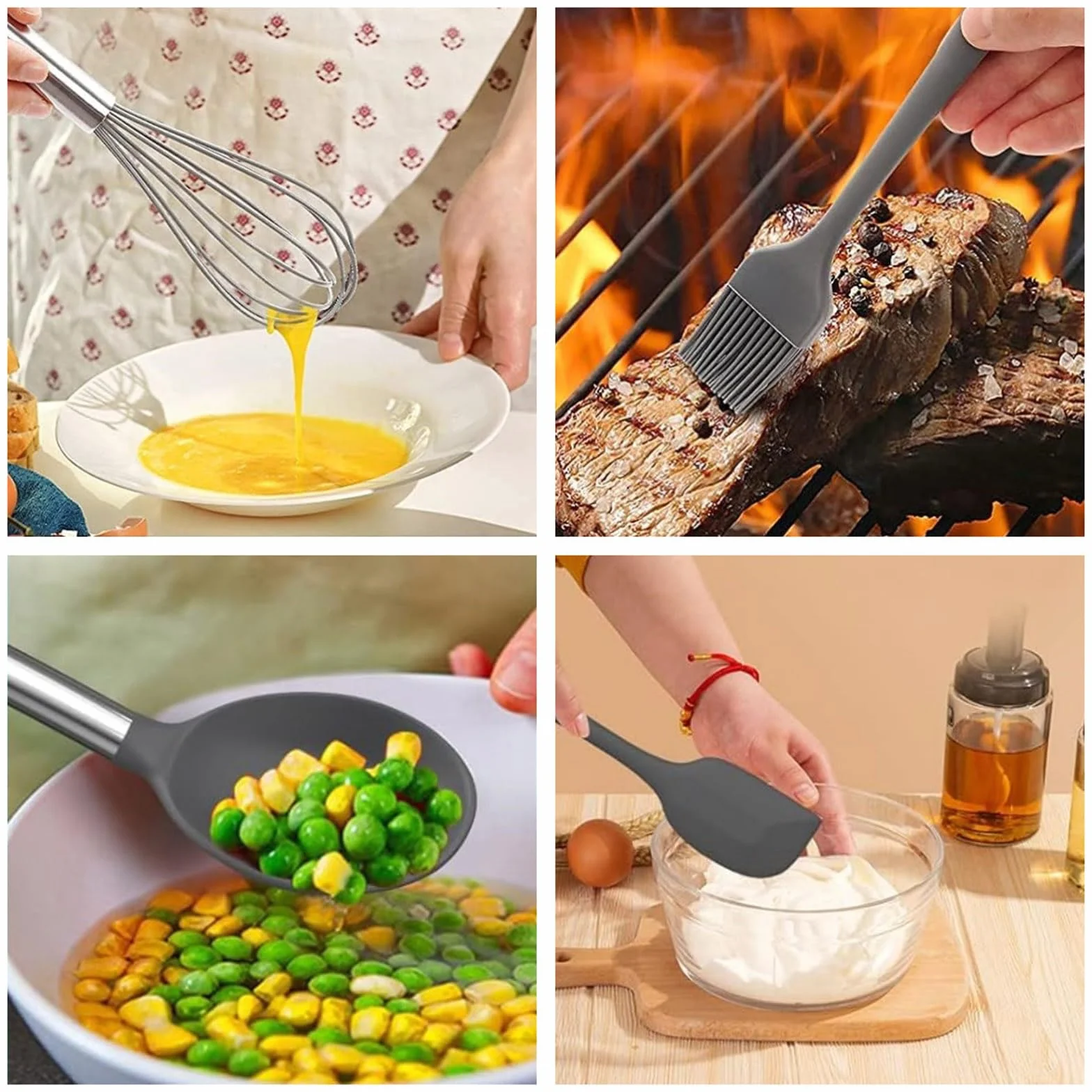 Juego de utensilios de cocina, juego de utensilios de cocina de silicona, espátula y cuchara, utensilios de cocina antiadherentes y resistentes al calor con mango de acero inoxidable, 44 piezas,