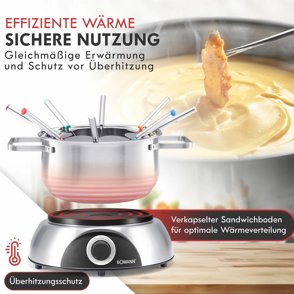 Bomann FD 2248 CB - Fondue eléctrica, 6 comensales, Recipiente 1,2 l, 1400 W