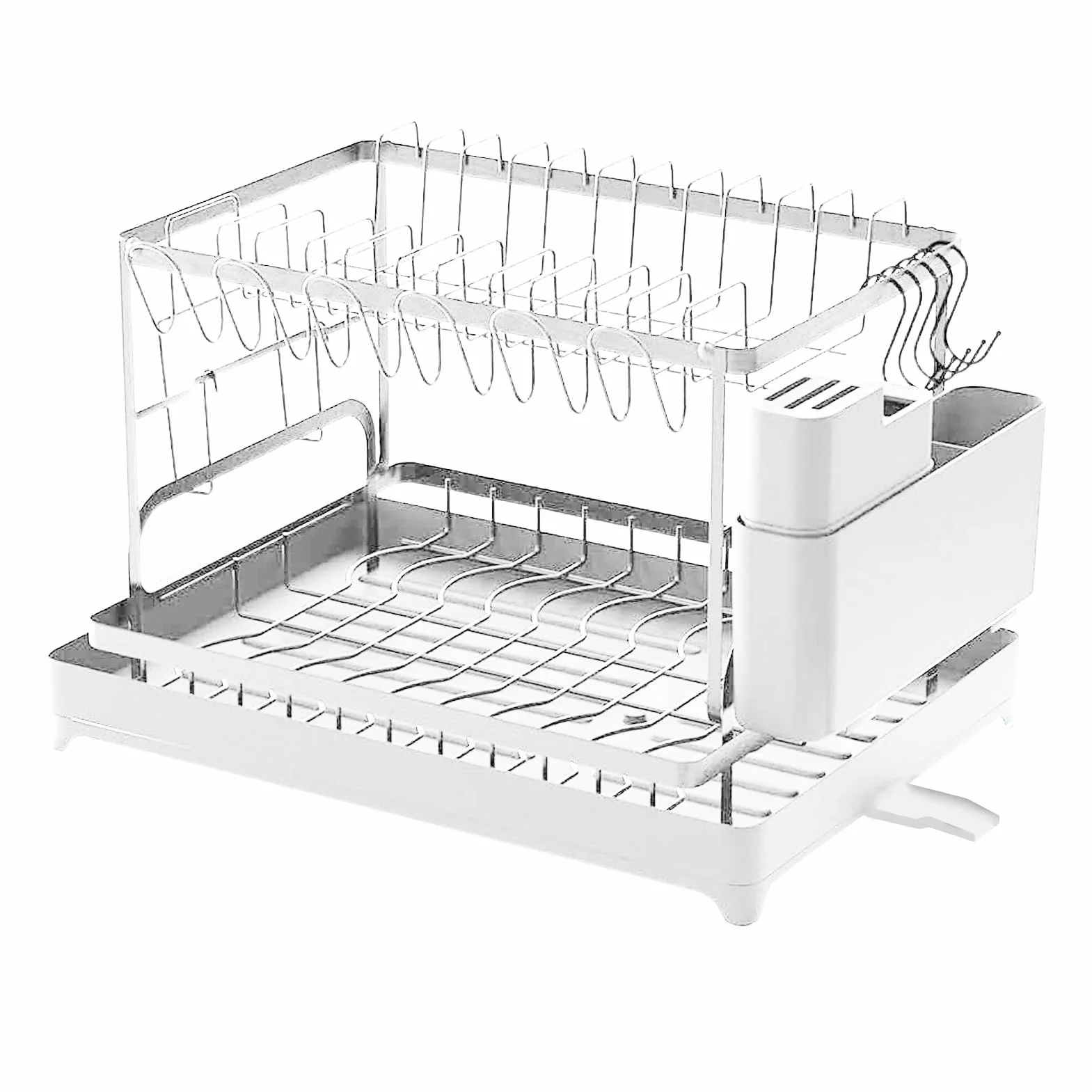 Generisch Escurridor de platos | 2 niveles con soporte para utensilios y espacio de almacenamiento, escurridor de platos para encimera de cocina | fregadero casa apartamento tazas y tazas cubiertos