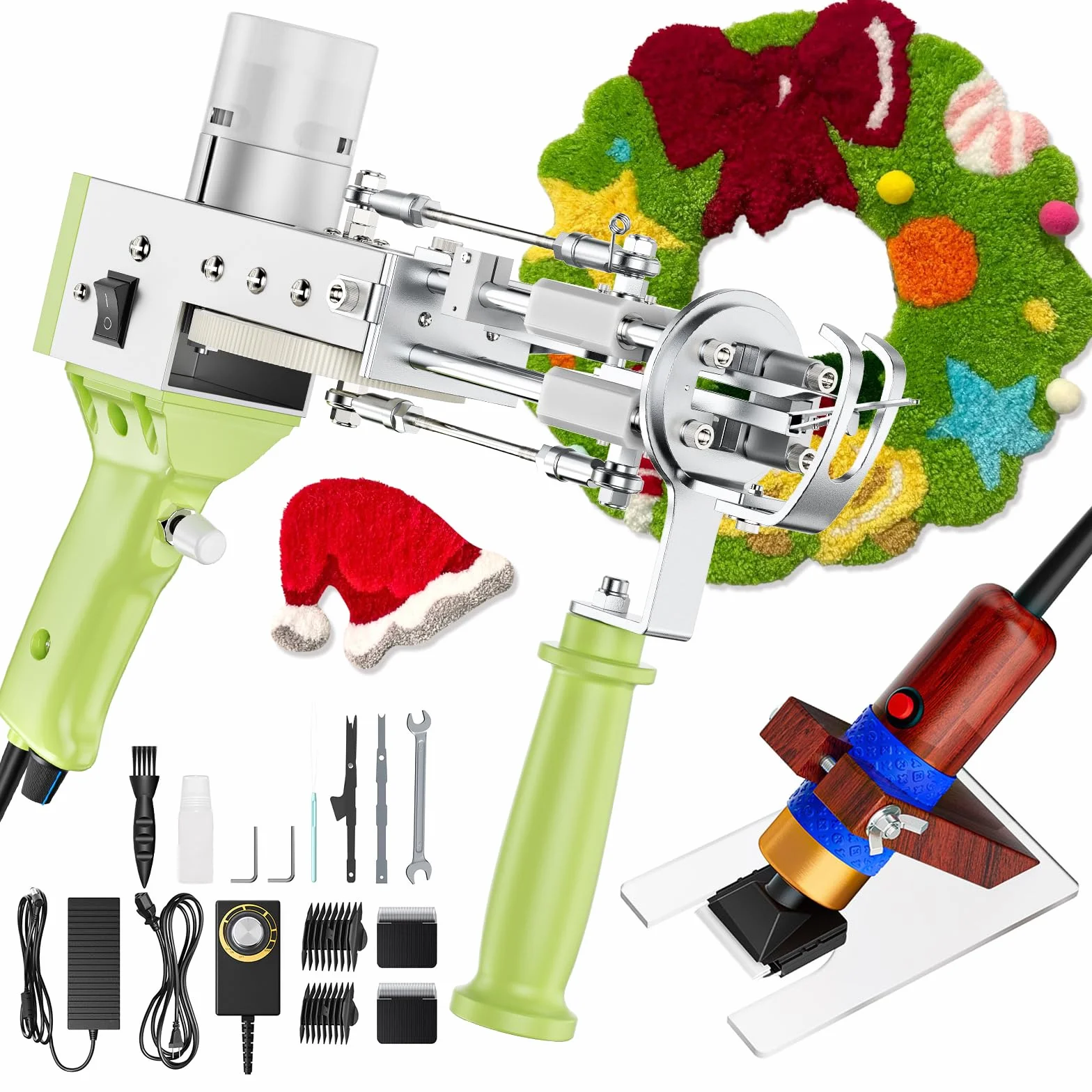 Tufting,Helangel Pistola Tufting 2 en 1 Pistola de Tufting 5-40 Pasos/S Tufting Pistola Eléctrica 7-21 mm Ajustable Máquina de Tejer Alfombras para Navidad Artesanía Alfombras Ropa