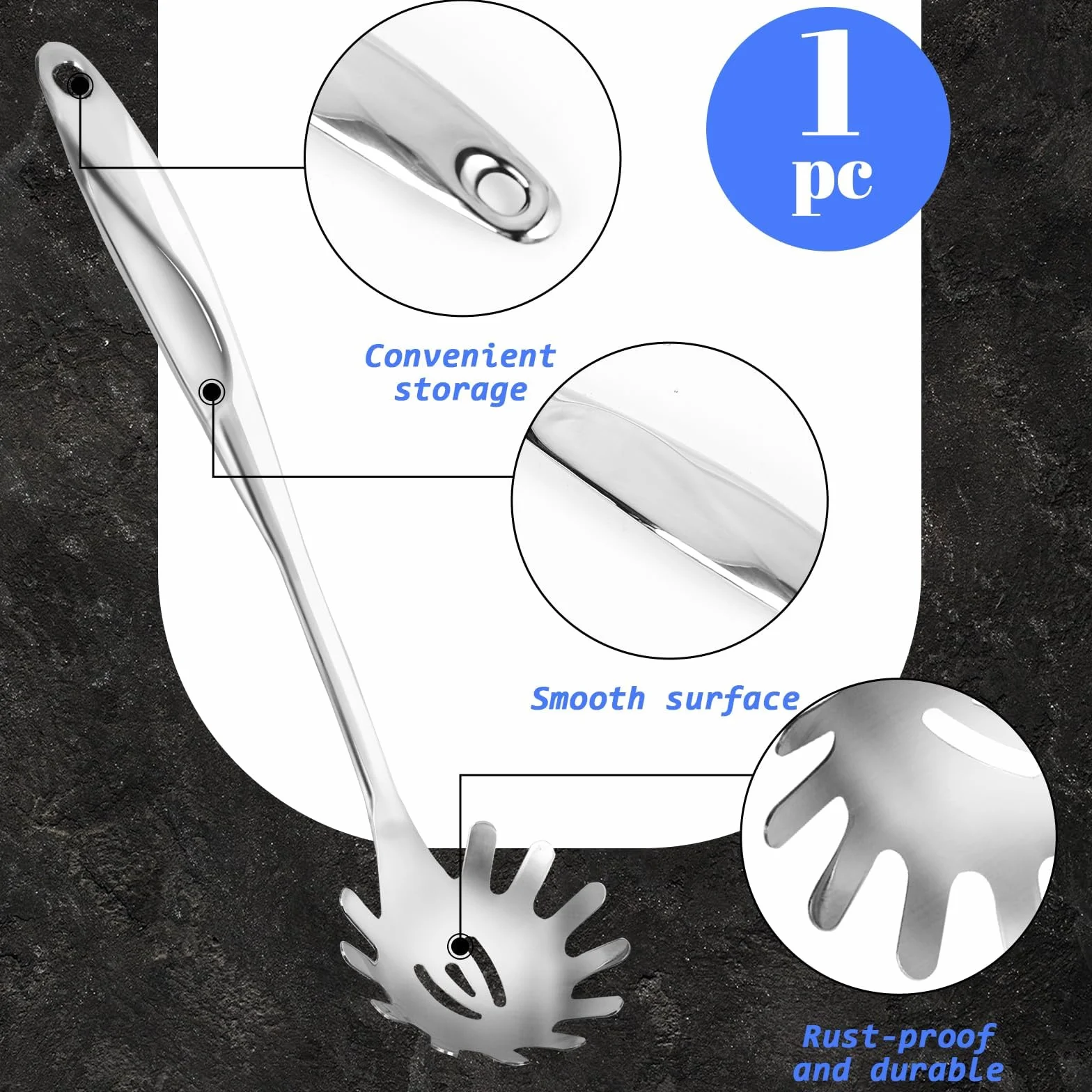 1 Pieza Cuchara para Espagueti,Servidor para Pasta,Cuchara para Pasta de Acero Inoxidable,Tenedor para Pasta,Apto para Lavavajillas,Para La Cocina Casera