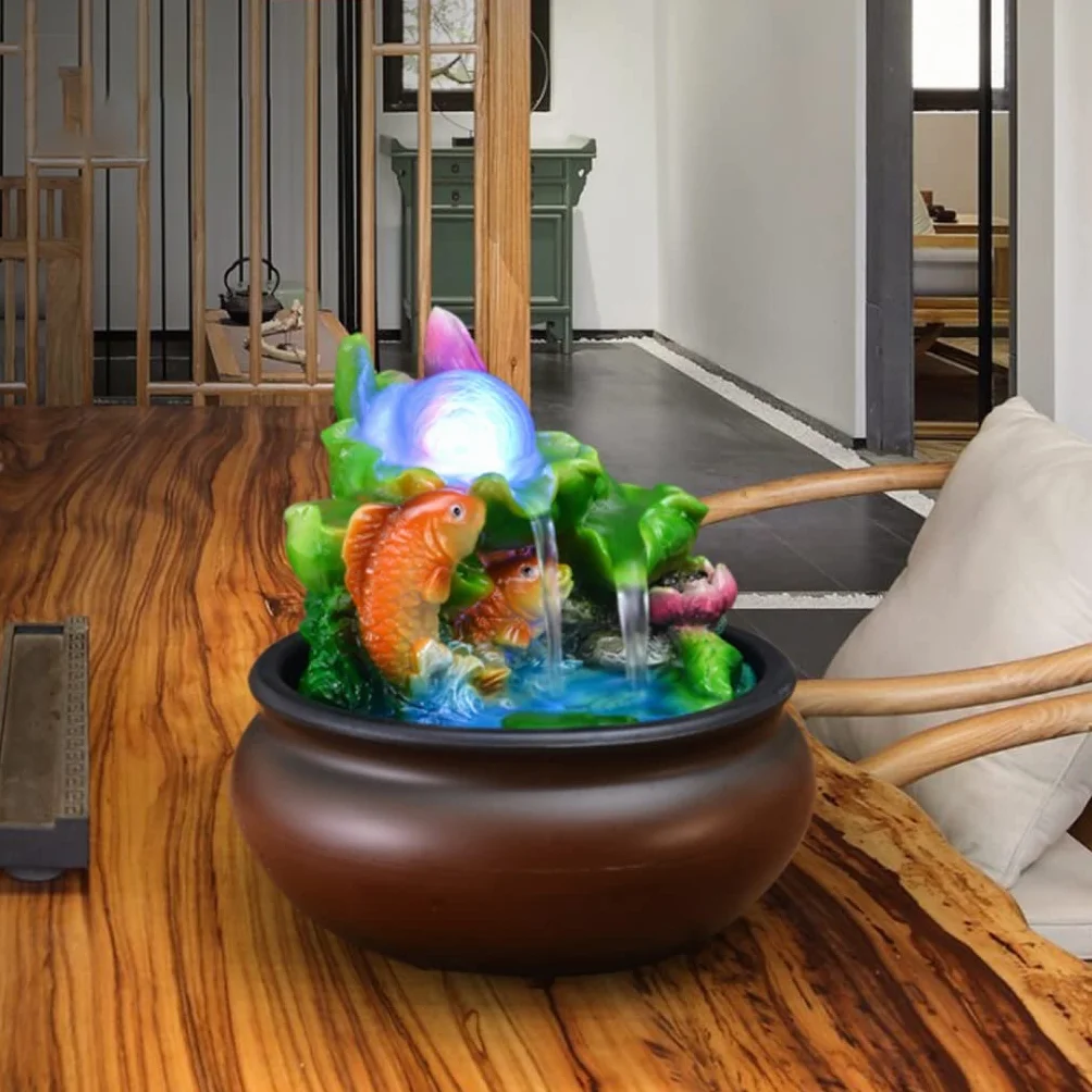 Fuente Cascada Fuente De Mesa para Interiores, Cascada, Pequeña Fuente De Agua Relajante con Luz LED, Decoración De Características De Agua De Escritorio Objeto Portafelicidad