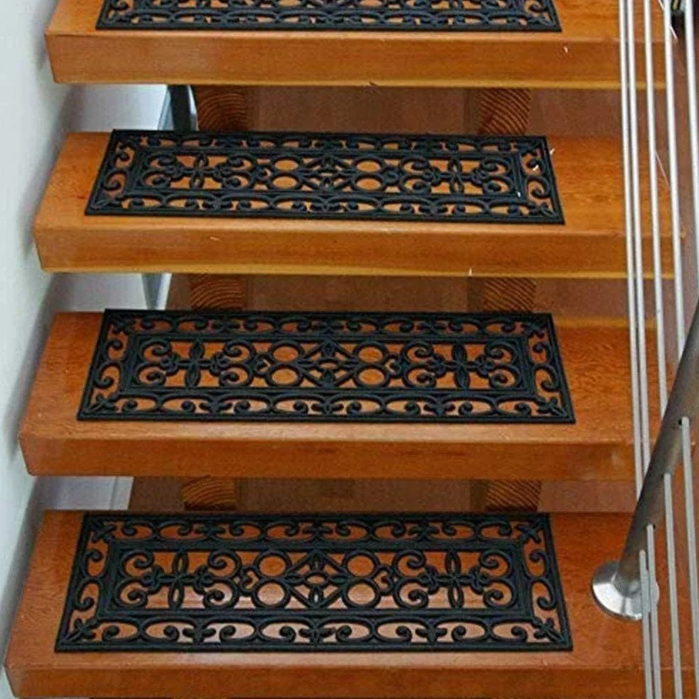 uyoyous Alfombrillas de goma para escaleras (paquete de 5) almohadillas de goma forjada para escalones de diseño antideslizante, alfombrillas protectoras de escalera para interiores y exteriores, 75 x