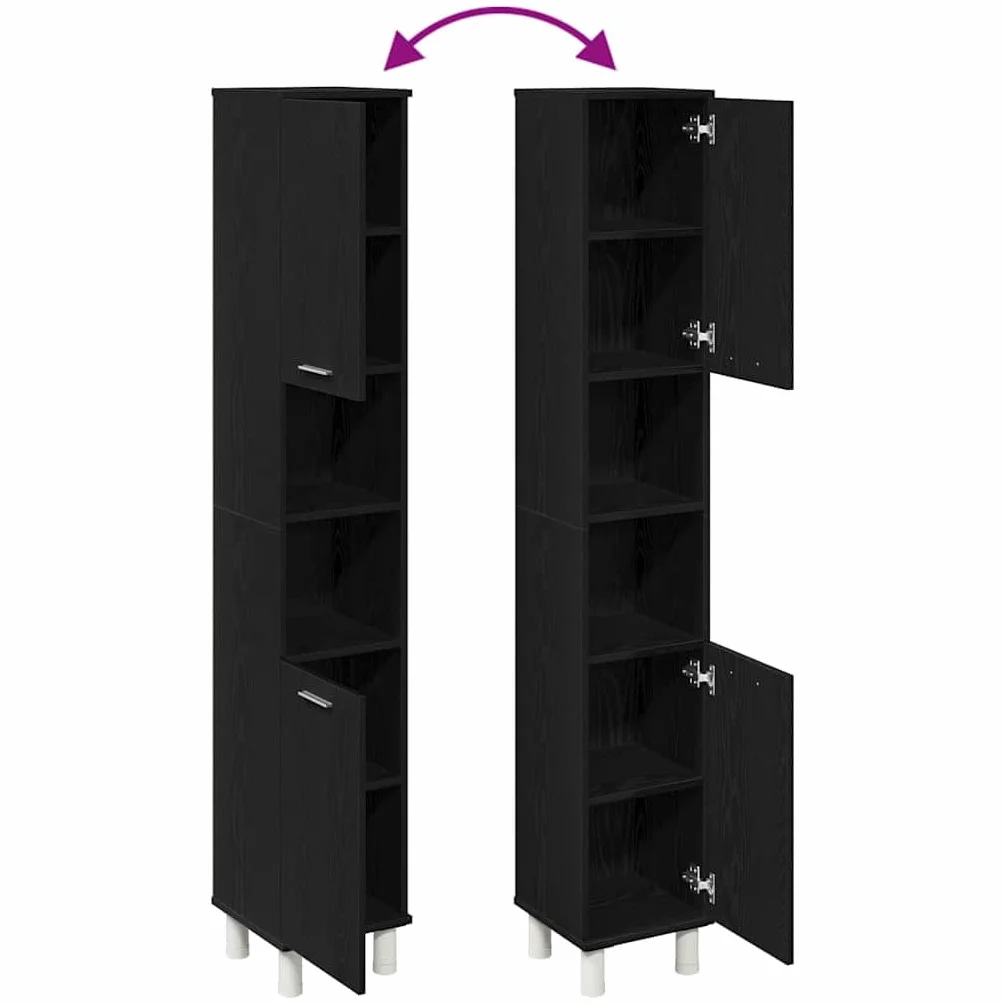 vidaXL Gabinete de Baño con Estante Roble Negro 30 x 30 x 179 cm, Almacenamiento para baño, Armario Compacto, diseño Moderno, estantería Duradera, Organizador Funcional
