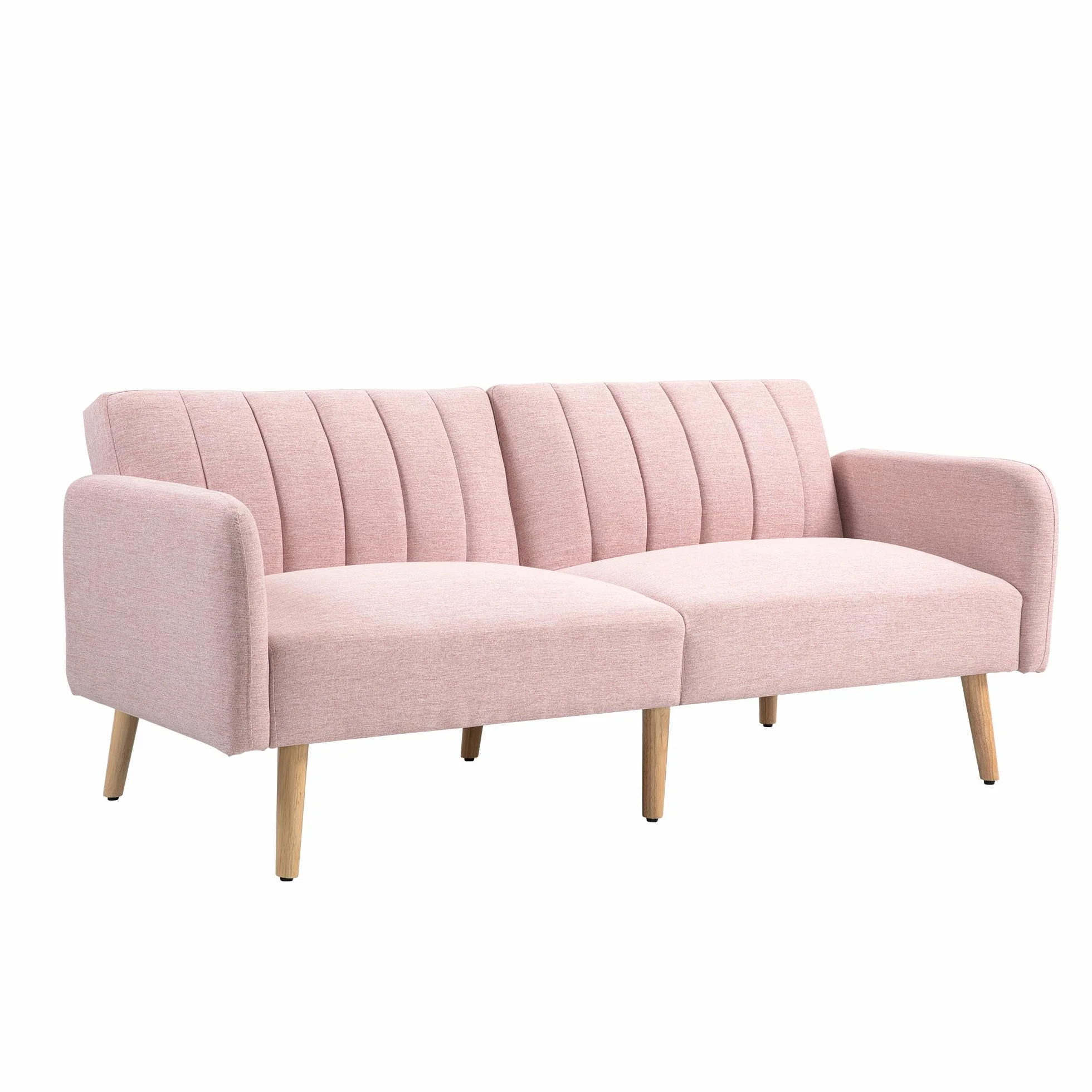 HOMCOM Sofá Cama de 2 Plazas Moderno 173x75x73 cm Sofá Cama Plegable Tapizado en Lino Sintético con Respaldo Ajustable en 3 Niveles y Reposabrazos Desmontables para Salón Oficina Rosa