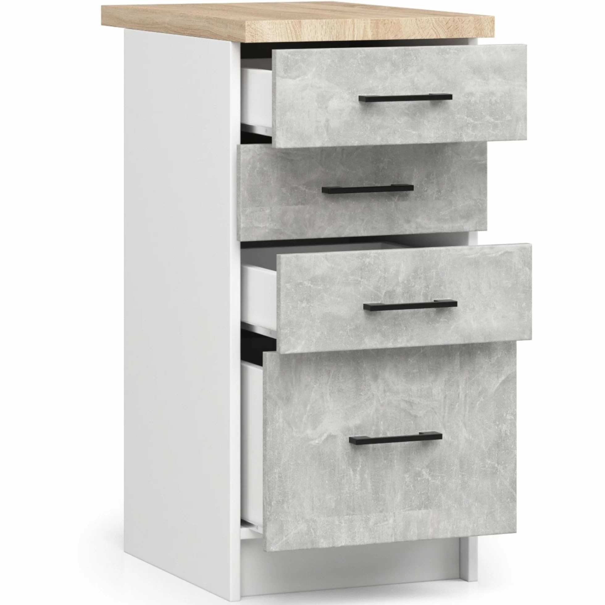 AKORD | Mueble de Cocina con encimera - Oliwia S40 | Mueble Base con 4 cajones | Mueble de Entrada | Aparador | Isla | Armario | 46 x 40 x 85 cm | Blanco | Cemento