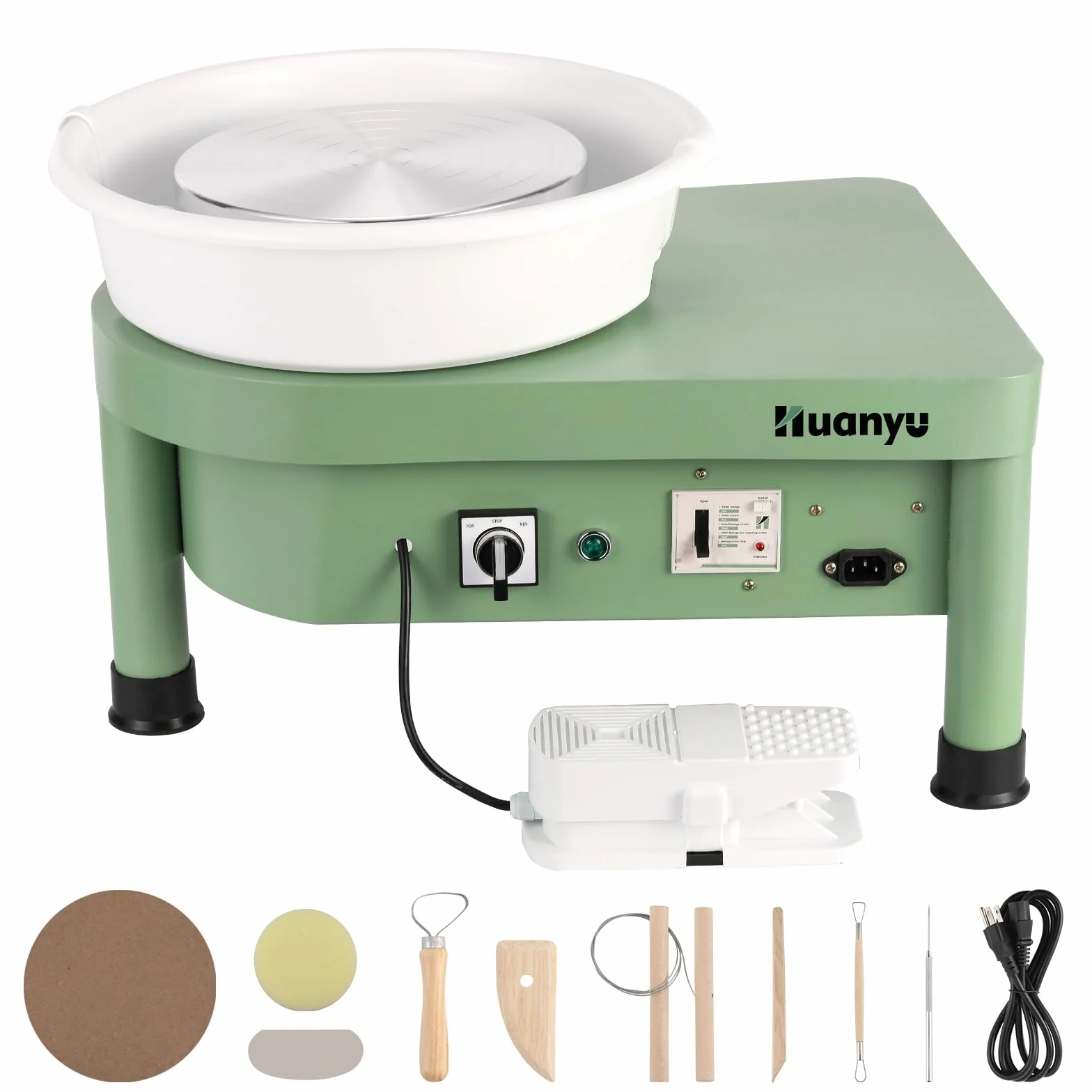 Huanyu Rueda de cerámica de 10 pulgadas con pedal de pie, máquina eléctrica de cerámica con lavabo desmontable para estudio de cerámica, bricolaje de cerámica en casa, escuela, Navidad