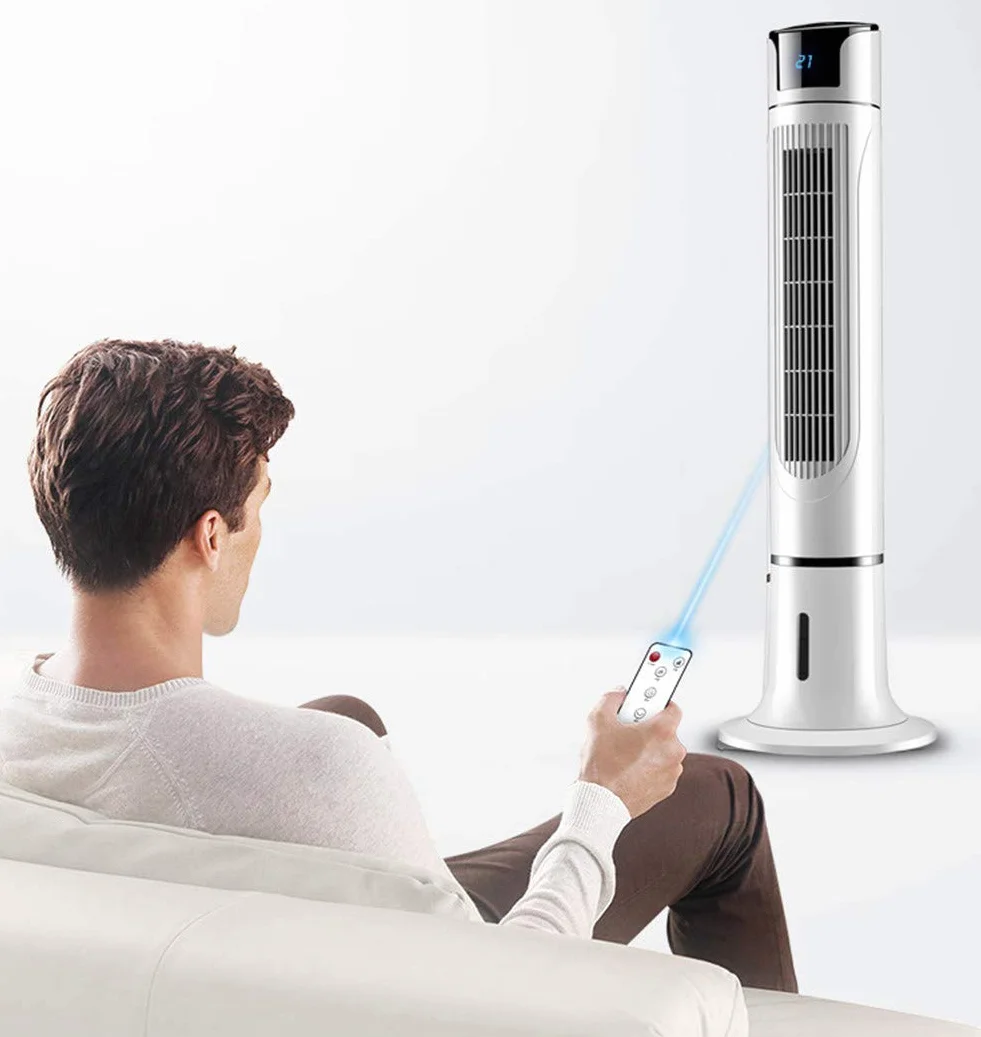 Ventilador De Torre Columna Oscilación Oscilador Personal Mini Escritorio Sin Hojas 3 Modos Funcionamiento 3 Velocidades (Control remoto)
