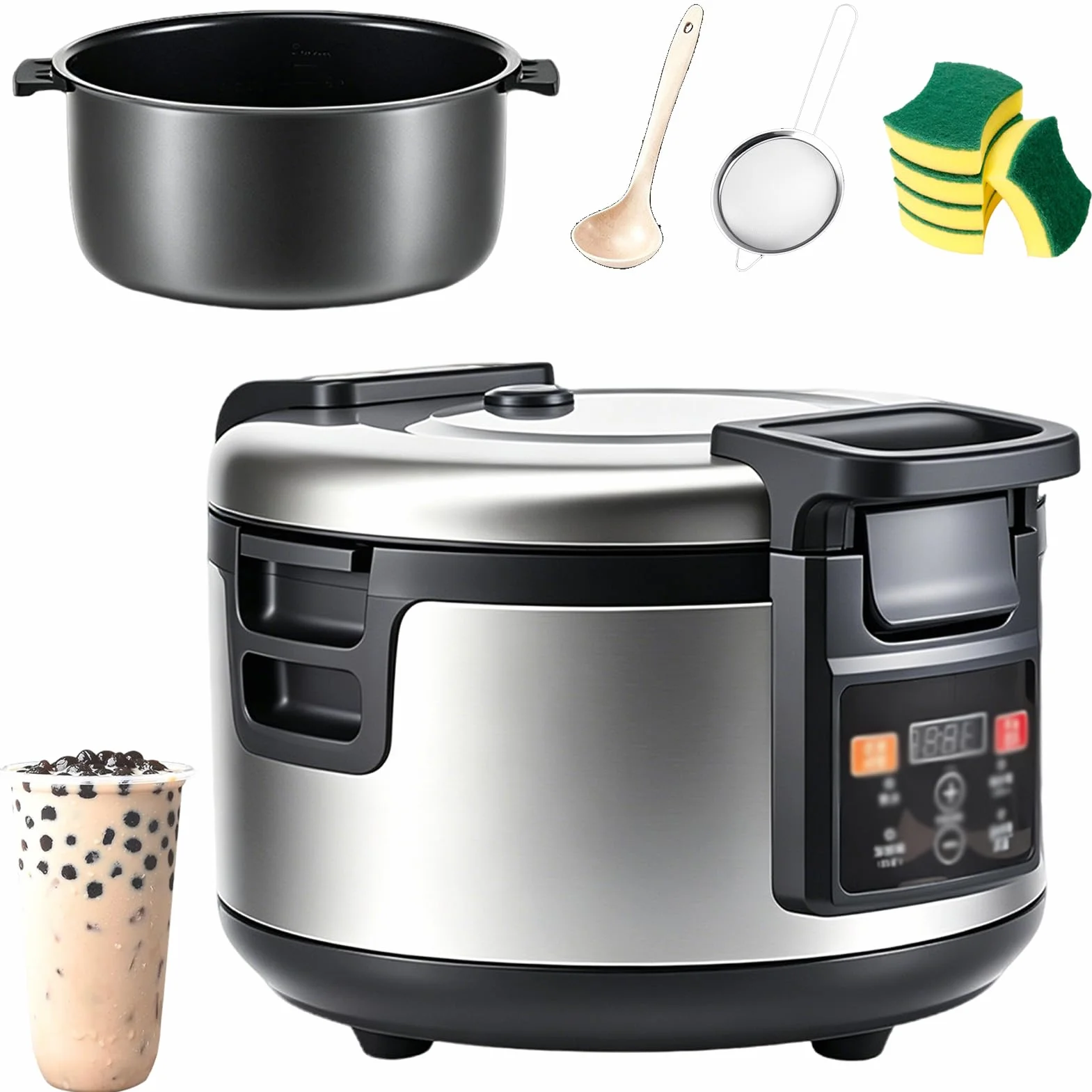 Máquina de 5l-16l Olla de Perlas Totalmente Automática con Panel Táctil Inteligente y Ajuste de Temperatura y Temporizador Sonda de Temperatura Máquina Comercial de Té de Leche Bubble 16L