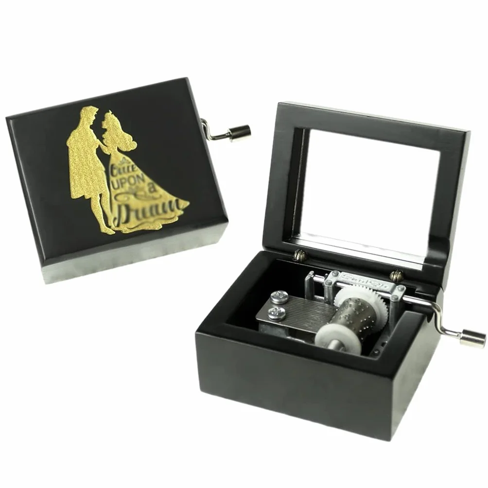 Caja de música Creativa, Caja de madera tallada Caja de música Mano de manivela Caja de música Tallado de madera Regalo for Navidad Tarjeta de San Valentín Cumpleaños Vintage decoración de Mesa de Reg