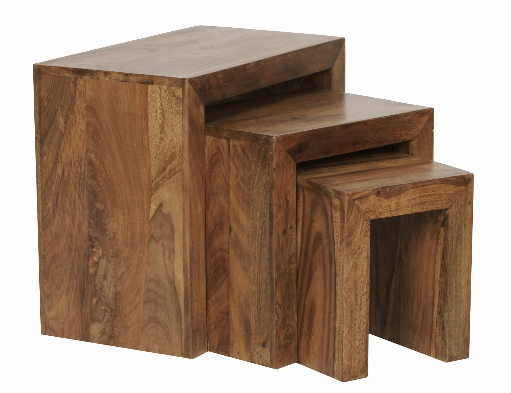 FineBuy Juego de mesas auxiliares de 3 Piezas Madera Maciza | Mesas de Centro Marrón | Mesas Modernas para el salón
