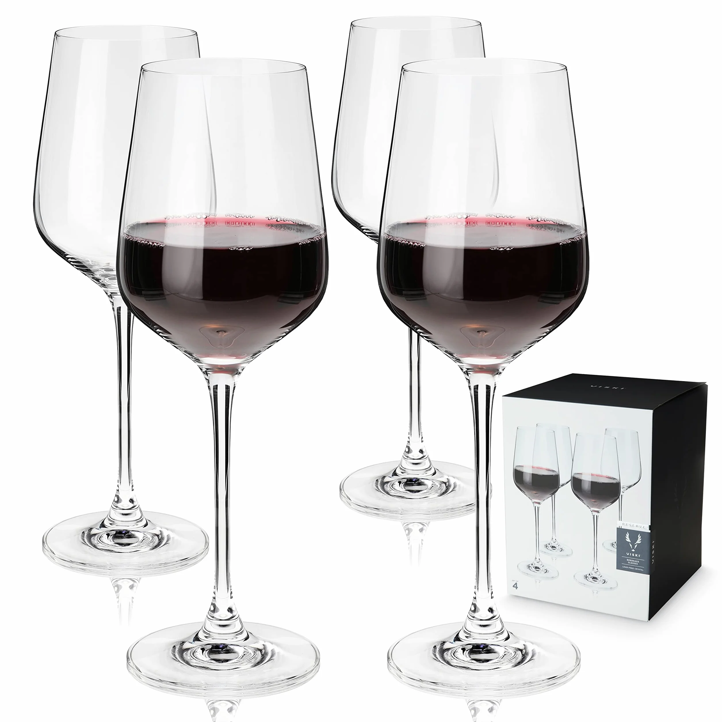 Viski Reserve - Copas de vino tinto de cristal europeo, 4 copas de vino tinto de cristal sin plomo, cristalería hecha en Europa, juego de 4 copas de vino con tallo, 21 onzas