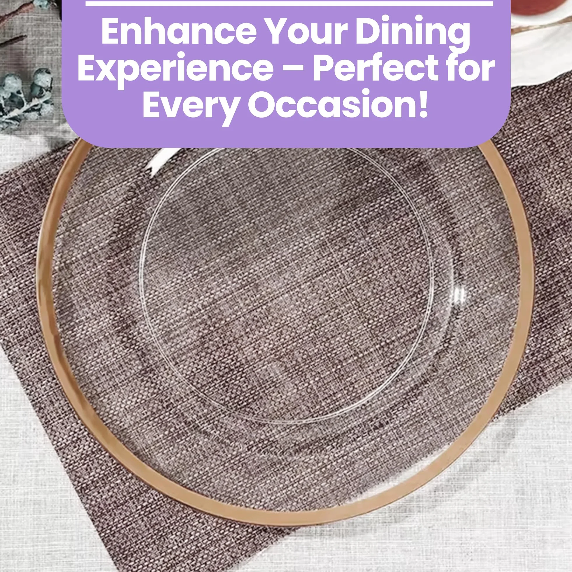 Plato de carga de cristal con borde de oro rosa de 33 cm, impresionante decoración de mesa de comedor para bodas, aniversarios, cumpleaños y eventos, elegante vajilla de fiesta para catering, comedor