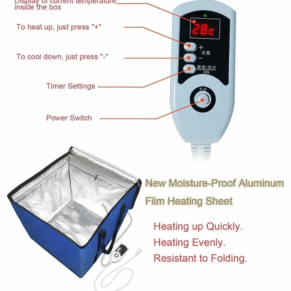Caja de fermentación plegable a prueba de masa, pequeña bolsa de prueba de pan para el hogar con control de temperatura + función de temporización, ideal para hacer pan y yogur, estante interior