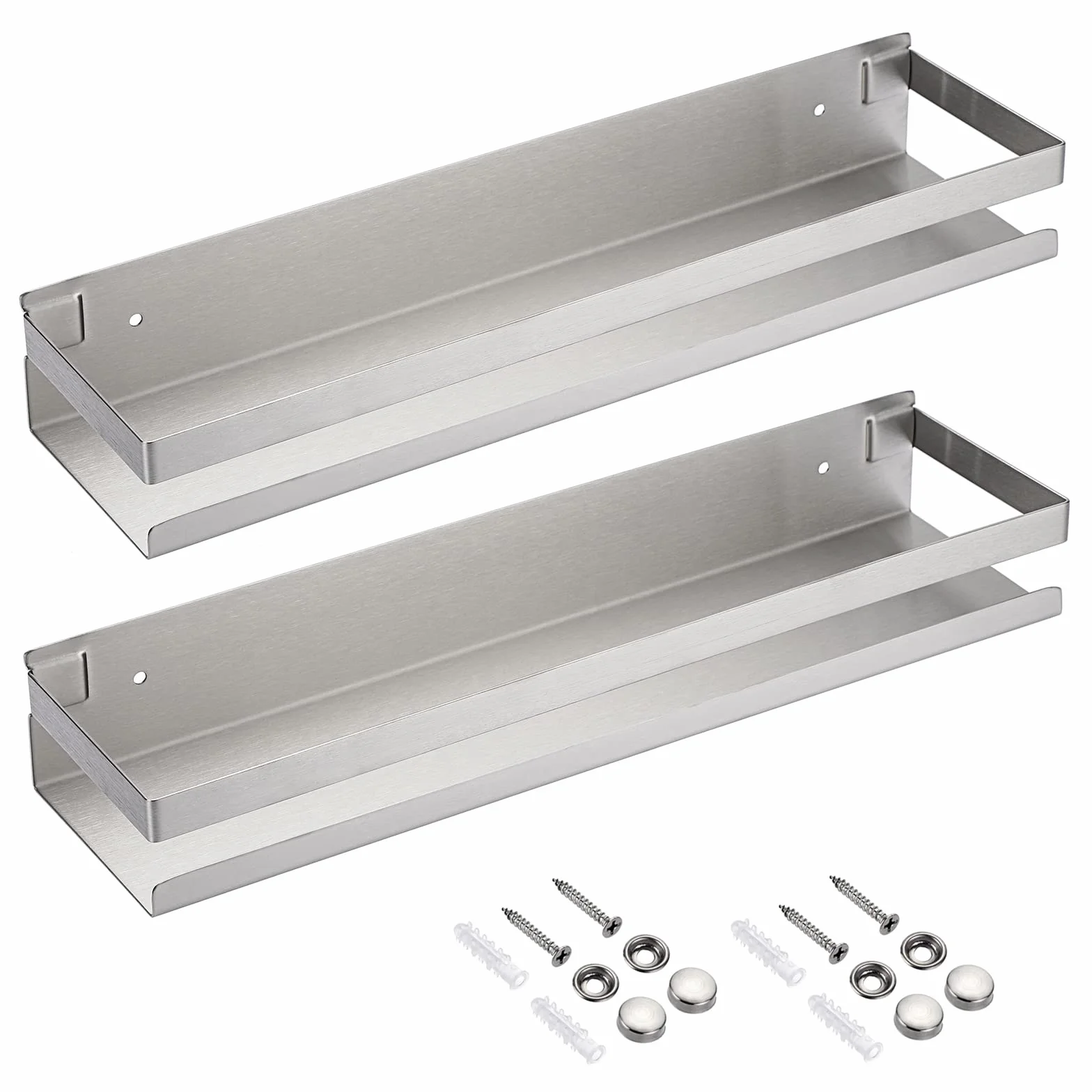 Sumree, 2 estantes de pared, estante de ducha, colgante de acero inoxidable, cesta de cocina de pared para almacenamiento (plateado, 40 cm)
