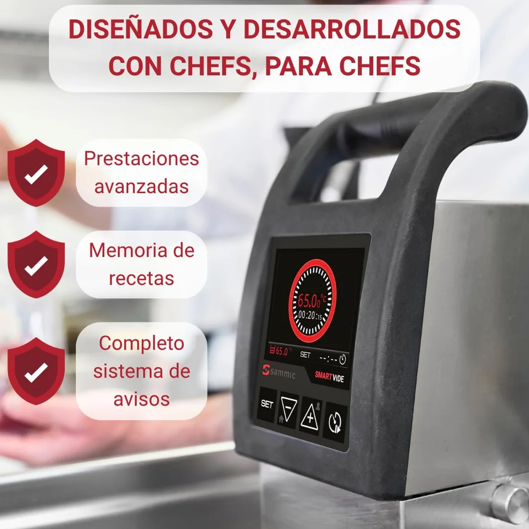 YOMMAK Cocedor Sous Vide Profesional Sammic Smart Vide 7 Premium | Roner Cocina Baja Temperatura | 56L 2000W Bluetooth | Roner Cocina al Vacío de Alta Precisión | Slow Cooker Circulador de Inmersion