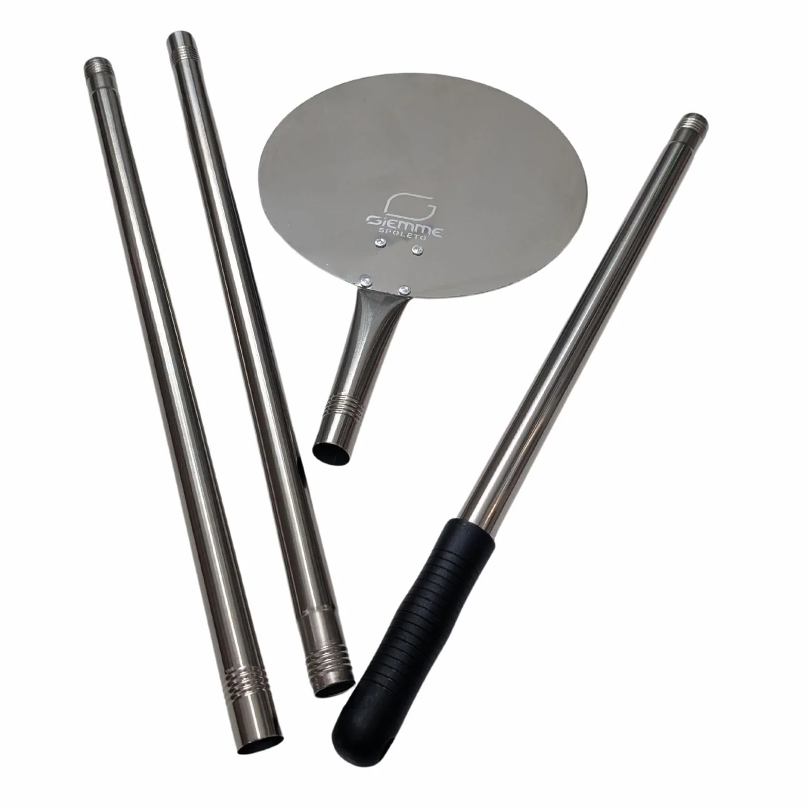 GIEMME Set de Palas para Pizza Desmontables - Aluminio Anodizado e Inox 18/10-4 Utensilios Profesionales con Mango Ajustable - 3 Longitudes - Ideal Horno de Leña