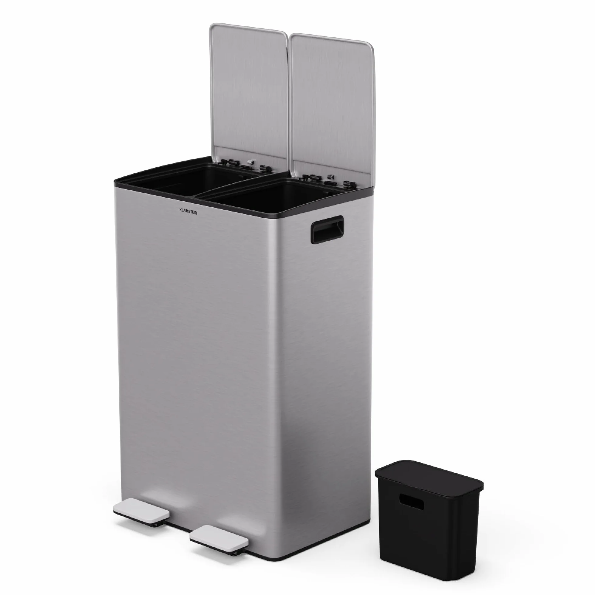 KLARSTEIN EcoVista Cubo de Basura Cocina - 60L con Compartimentos de 30L y 3L para compostaje, Cierre Suave, Acero Inoxidable, Papelera Cocina