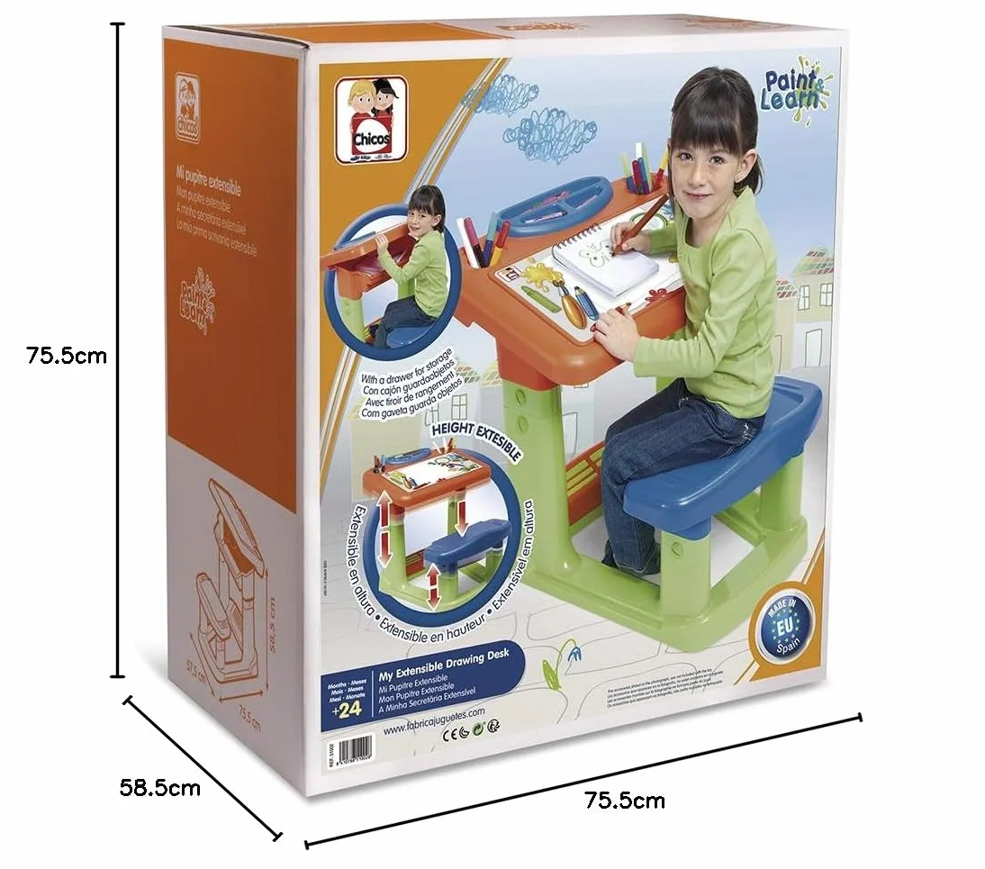 Chicos Pupitre Extensible Infantil con Cajón Guardaobjetos, Material Resistente y Duradero, a Partir de 24 Meses
