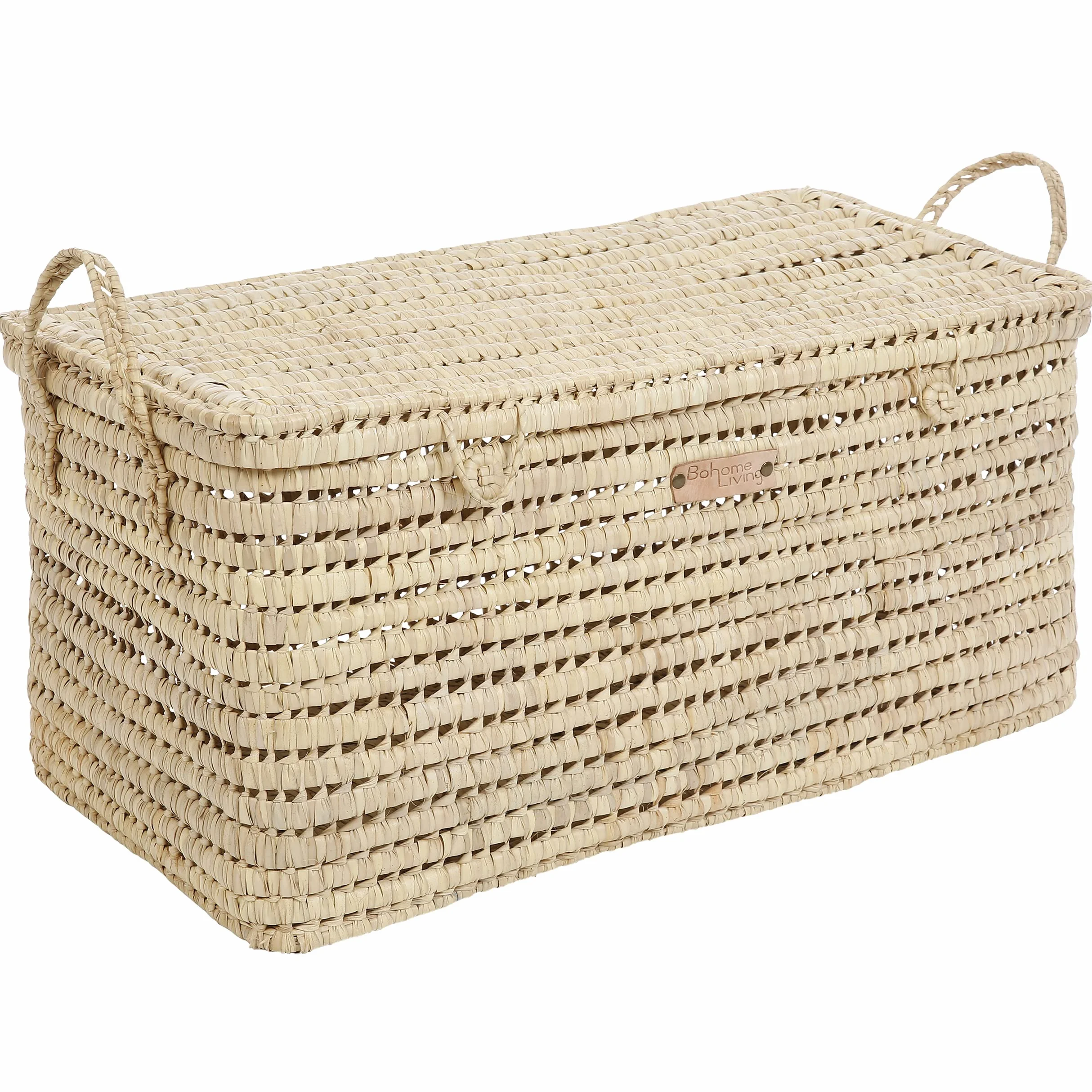Baúl de Almacenaje de Mimbre, Cesta Grande para Juguetes, Estilo Boho Chic, Decoración para Hogar (80cm)