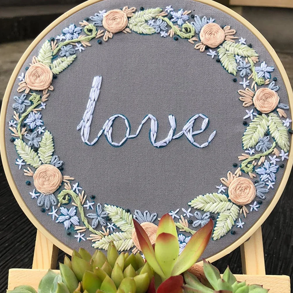 Flower Love Kit de Bordado DIY Costura Planta de Interior Costura para Principiantes Punto de Cruz Artesanía (Color : B, Size : 20cm)