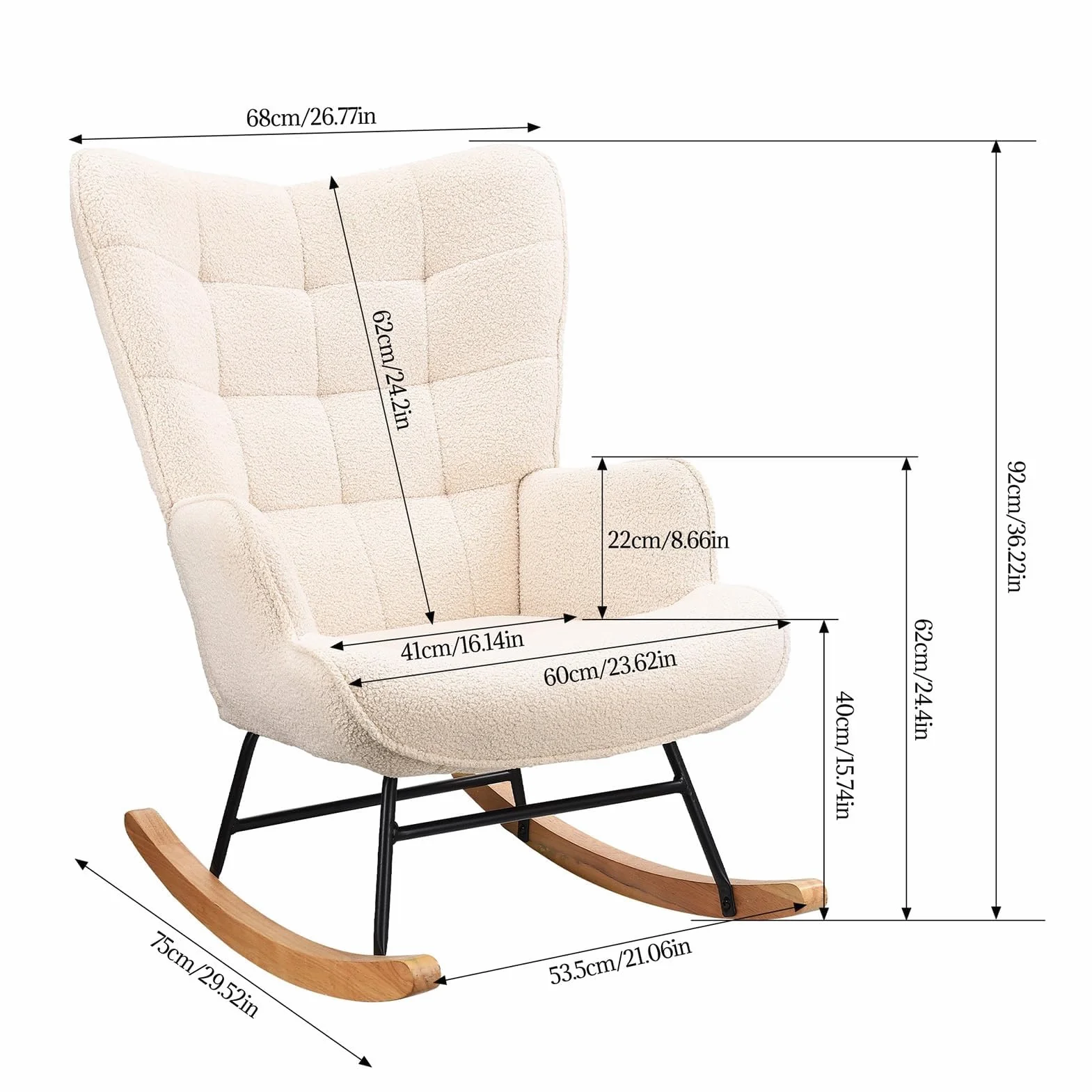KeepGoon Mecedora para dormitorio, salón, columpio, silla de relax, silla balancín, silla de acento para dormitorio, salón, mecedora de terciopelo de peluche con respaldo a cuadros (beige)