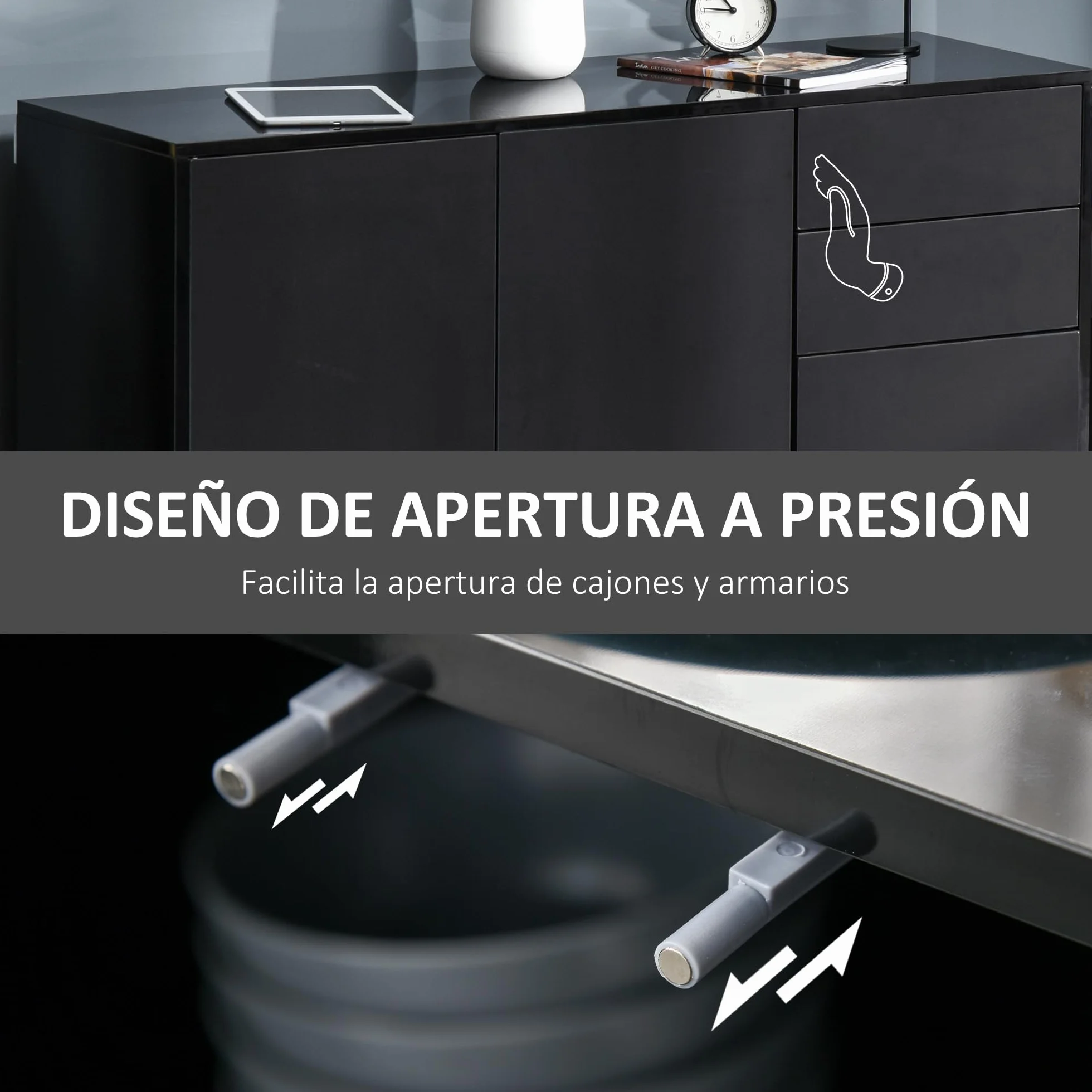HOMCOM Aparador para Salón Aparador de Entrada con 3 Puertas 2 Cajones y Estante Ajustable Armario de Almacenamiento para Cocina Sala 117x36x74 cm Negro