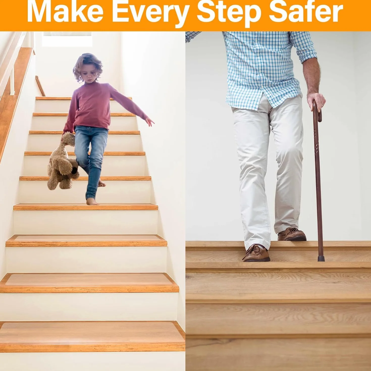 Antideslizante Alfombra para Escaleras, 15 Piezas Transparentes Tiras Antideslizantes,15x80cm Autoadhesivo Cinta Antideslizante para Peldaños Interiores