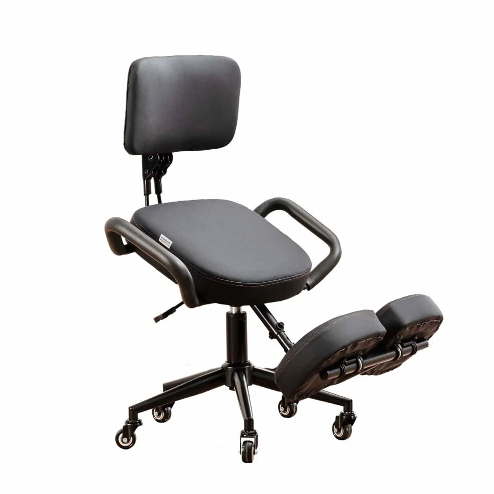Silla de escritorio de rodillas para oficina con soporte de espalda, altura y ángulo ajustables, postura vertical sentada, cojines gruesos y cómodos, color negro, YDM-1458-2CF