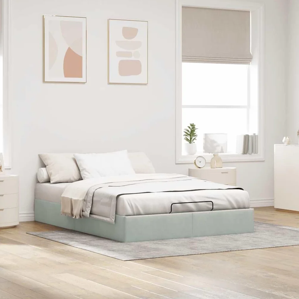 Festnight Cama Canapé Tapizado 140 x 200 cm con Somier y Almacenamiento Abatible Gris Claro