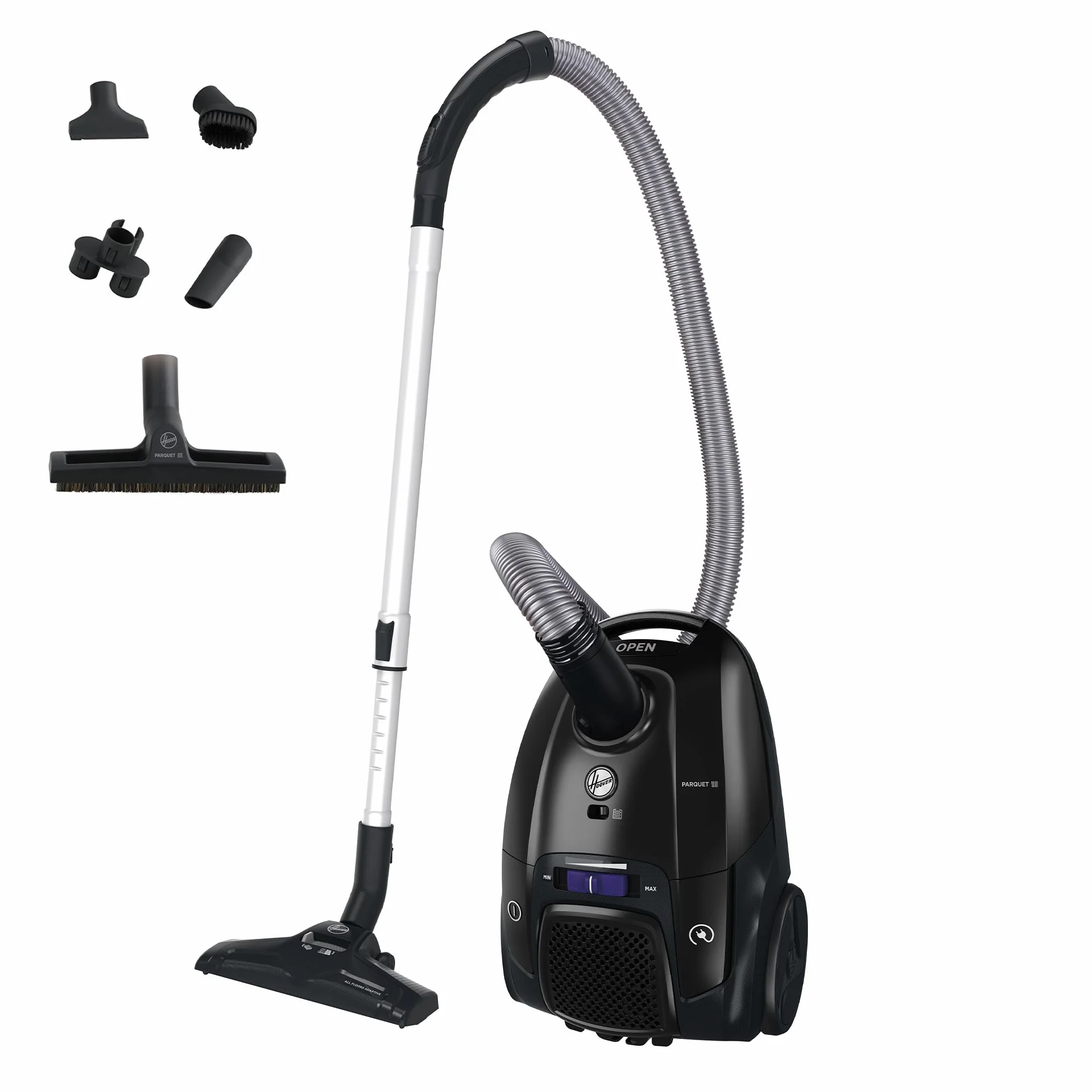 Hoover Telios – Aspirador con Bolsa: Compacto, silencioso (69 dBA), Bolsa de 3,5L, con Cable, Boquilla para parquet, Accesorios Integrados, Radio de acción de 9,6 m, Filtro EPA12 [TXLZ72HM]