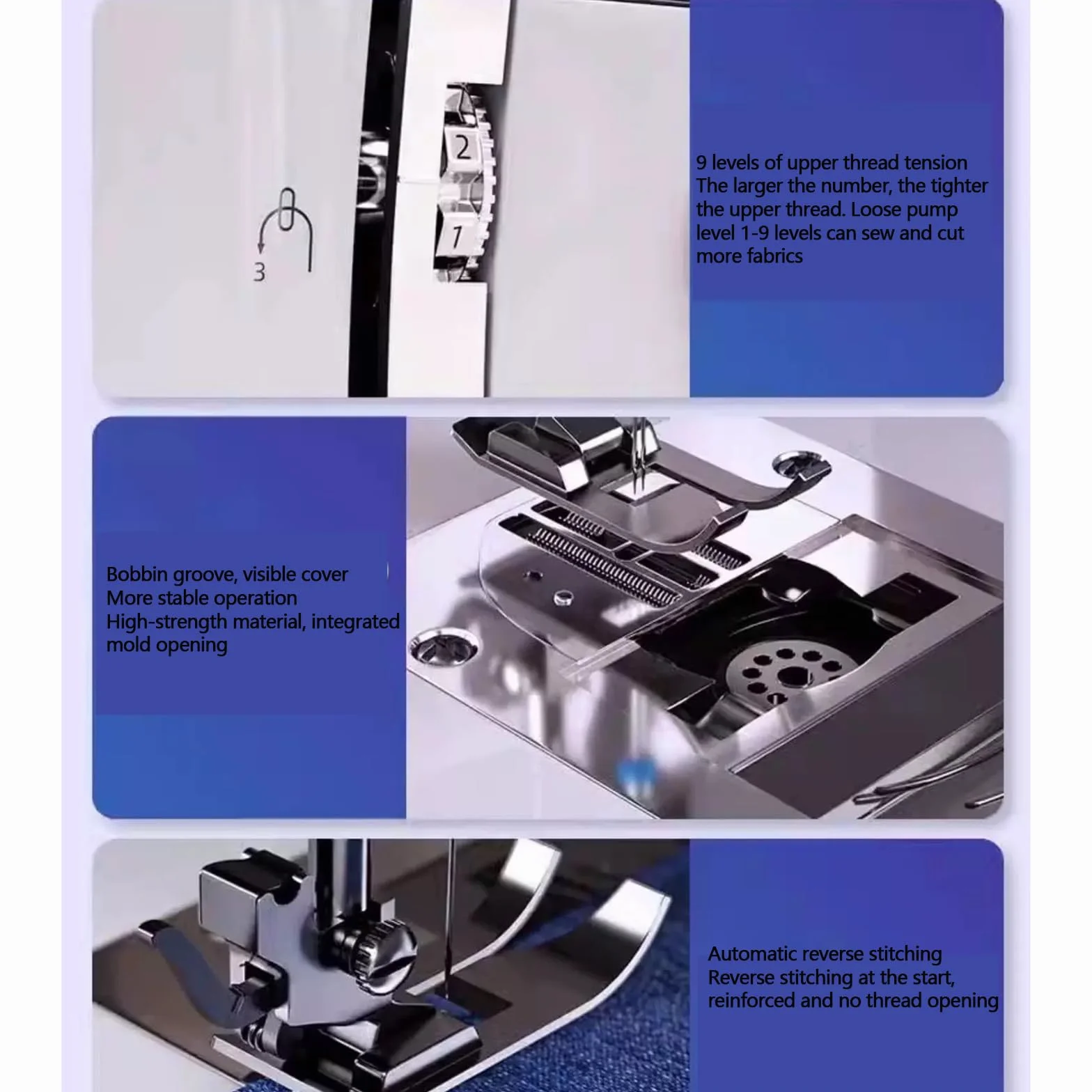 Máquina de Coser Industrial - portátil automático con Costura inversa, 12 Puntos empotrados, manijas de Tela Gruesa, Profesionales y Principiantes