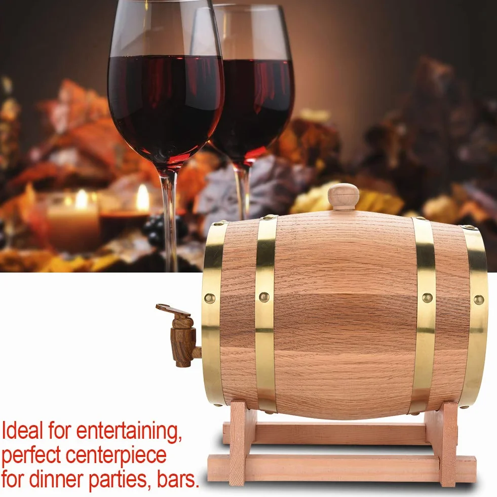 Barril de Vino de Madera de Roble de 3 Litros, Dispensador de Tequila Whisky Bourbon para Whisky Tequila Bourbon, Almacenamiento de Whisky de Roble Envejecido Pieza Central de