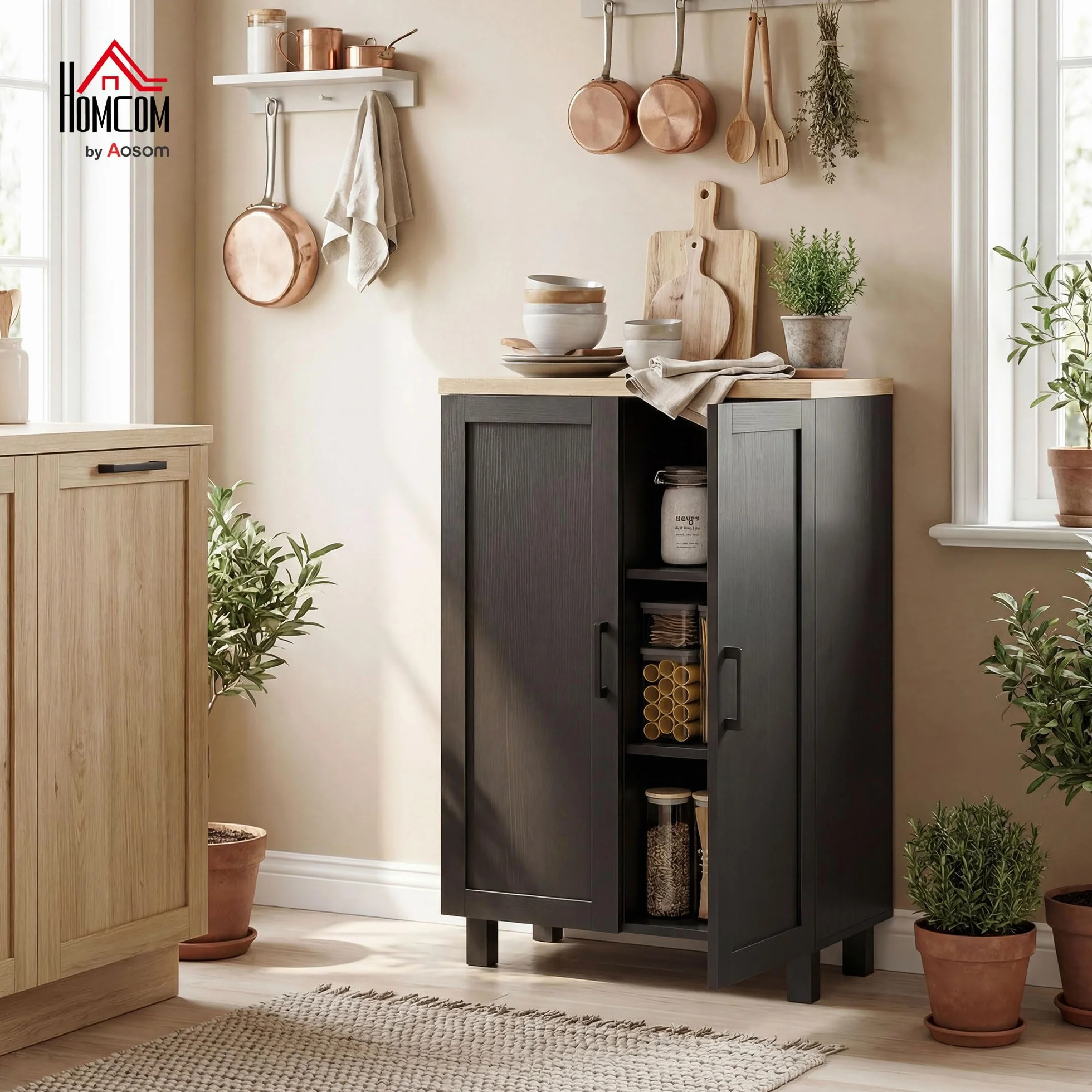 HOMCOM Aparador de 2 Puertas, Armario Estrecho con Estante Ajustable, 60x30x90 cm, Negro