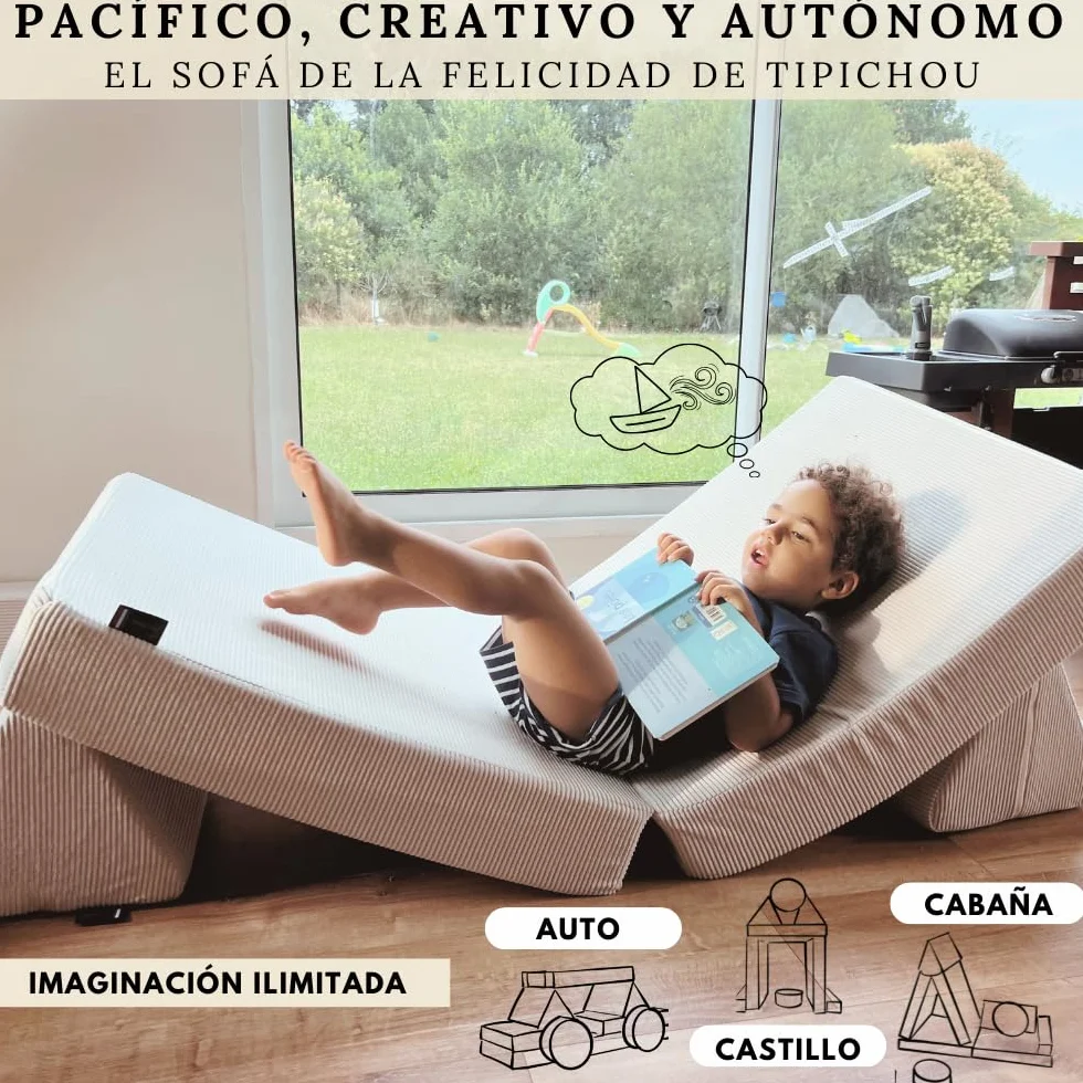 TIPICHOU Sofá Infantil Modular para niños - Sofa Cama 2 plazas Plegable Convertible – Transformable en Cama supletoria, Zona de Juego, sillón, colchón de Suelo niños (Rosa)