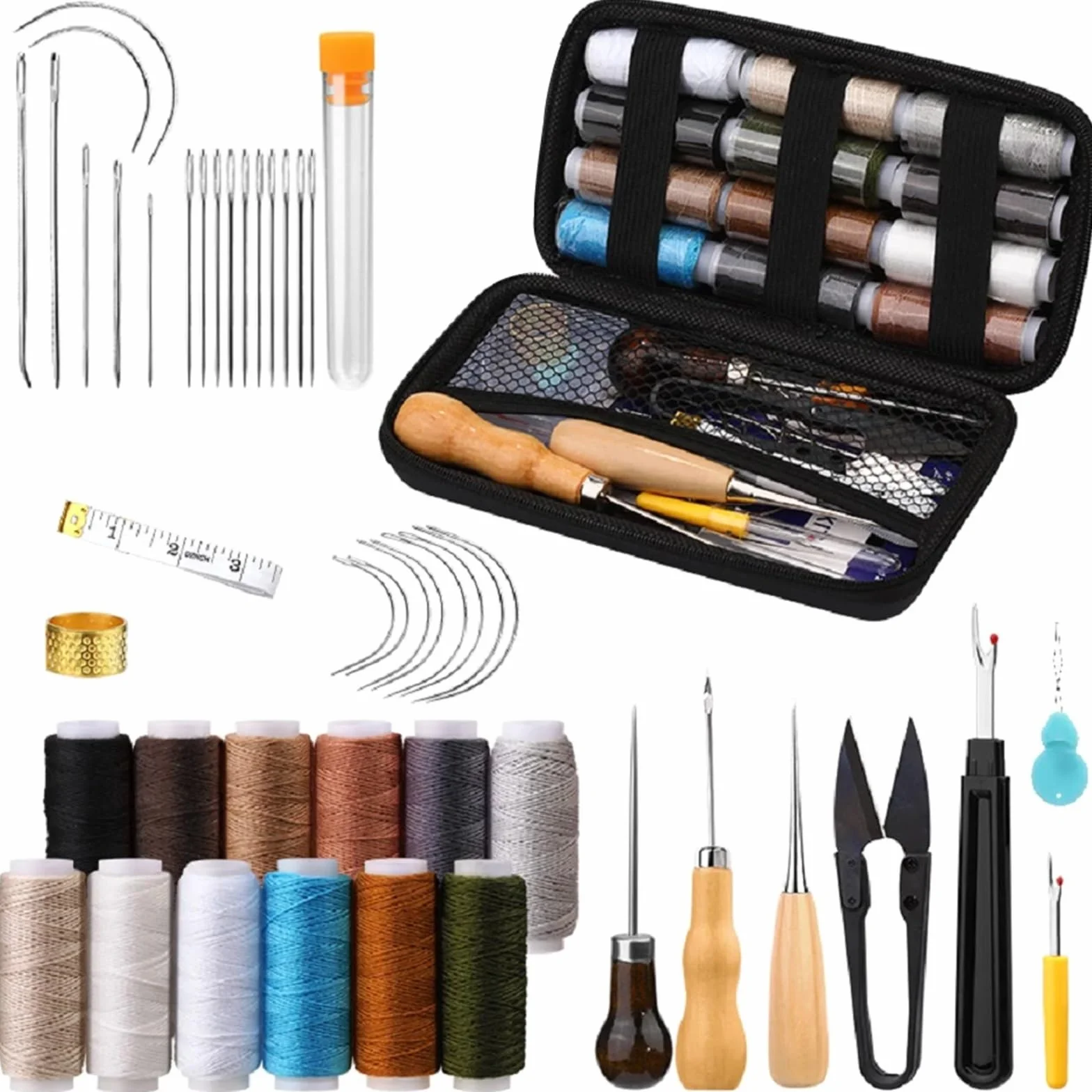 Kit De Costura De Viaje 1 juego de reparación tapicería cuero, kit costura for zapatos, sofás, tiendas campaña, alfombras, manualidades, descosedor, hilo coser y aguja