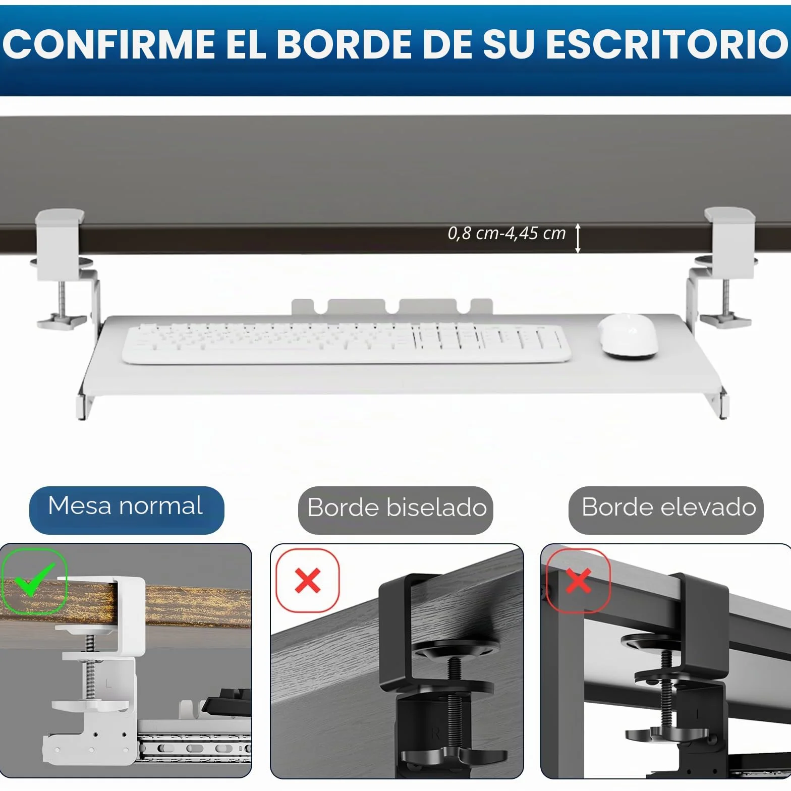 AX WABER Bandeja extraíble para teclado bajo escritorio, abrazadera tipo C, cajón deslizante 27.3" x 11", blanco