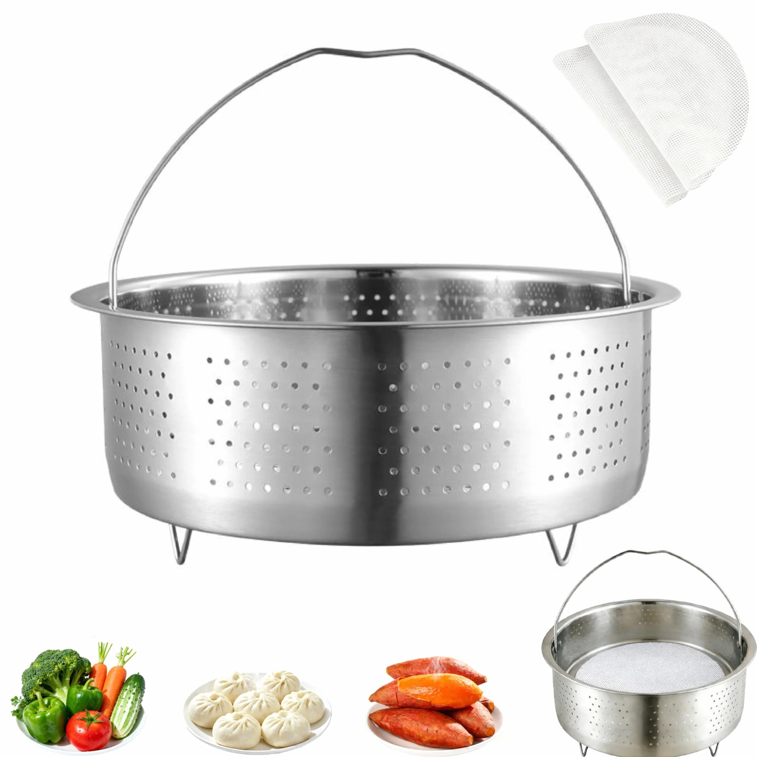 Vaporera de acero inoxidable 304 17,5 cm para ollas a presión cocinar al vapor verduras frutas huevos plateado