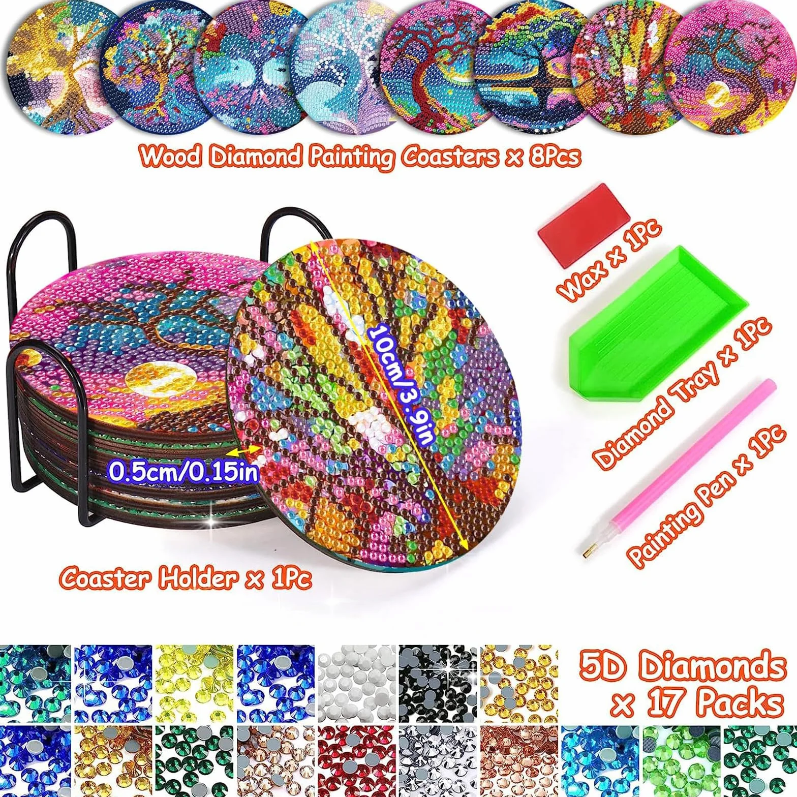 Posavasos Pintura Diamante con Soporte, DIY Mandala Flor de la Vida Diamond Painting