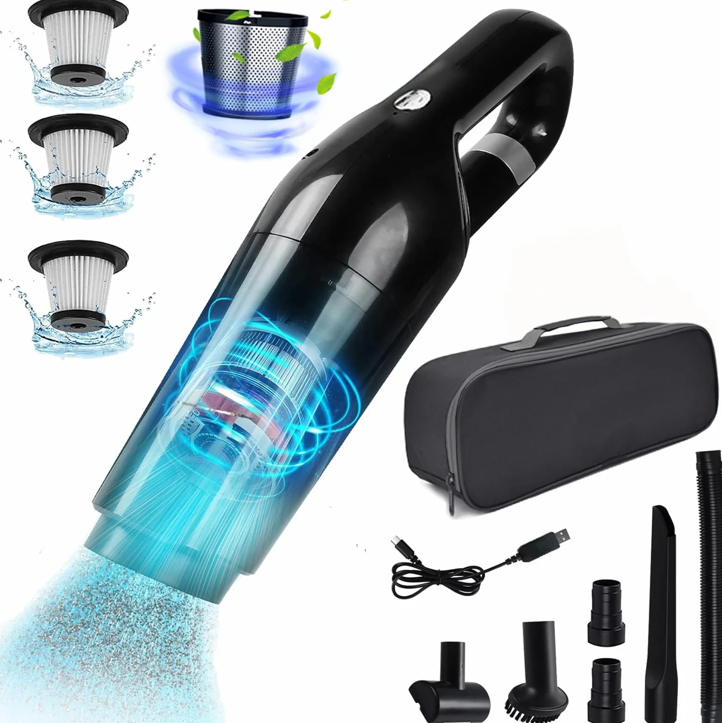 Aspiradora de mano, 18000/15000Pa de 2 niveles de potencia de succión de mano, sin bolsa, ganador de prueba en húmedo y seco, aspiradora de coche de 120 W, aspiradora de mano inalámbrica para