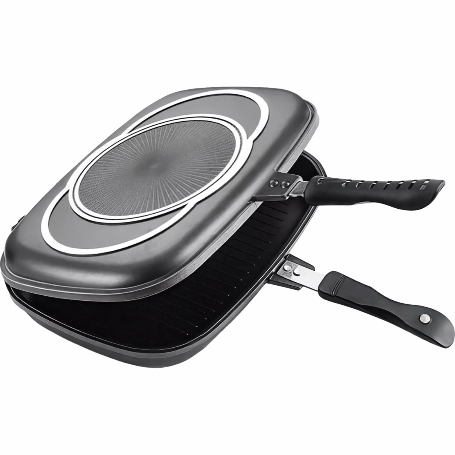 Sartén para suministros de cocina, cómodo mango de aluminio resistente a la corrosión, portátil y ligero, doble cara e ideal de 12.6 x 11 x 2.8 pulgadas para varios alimentos cocinar, freír